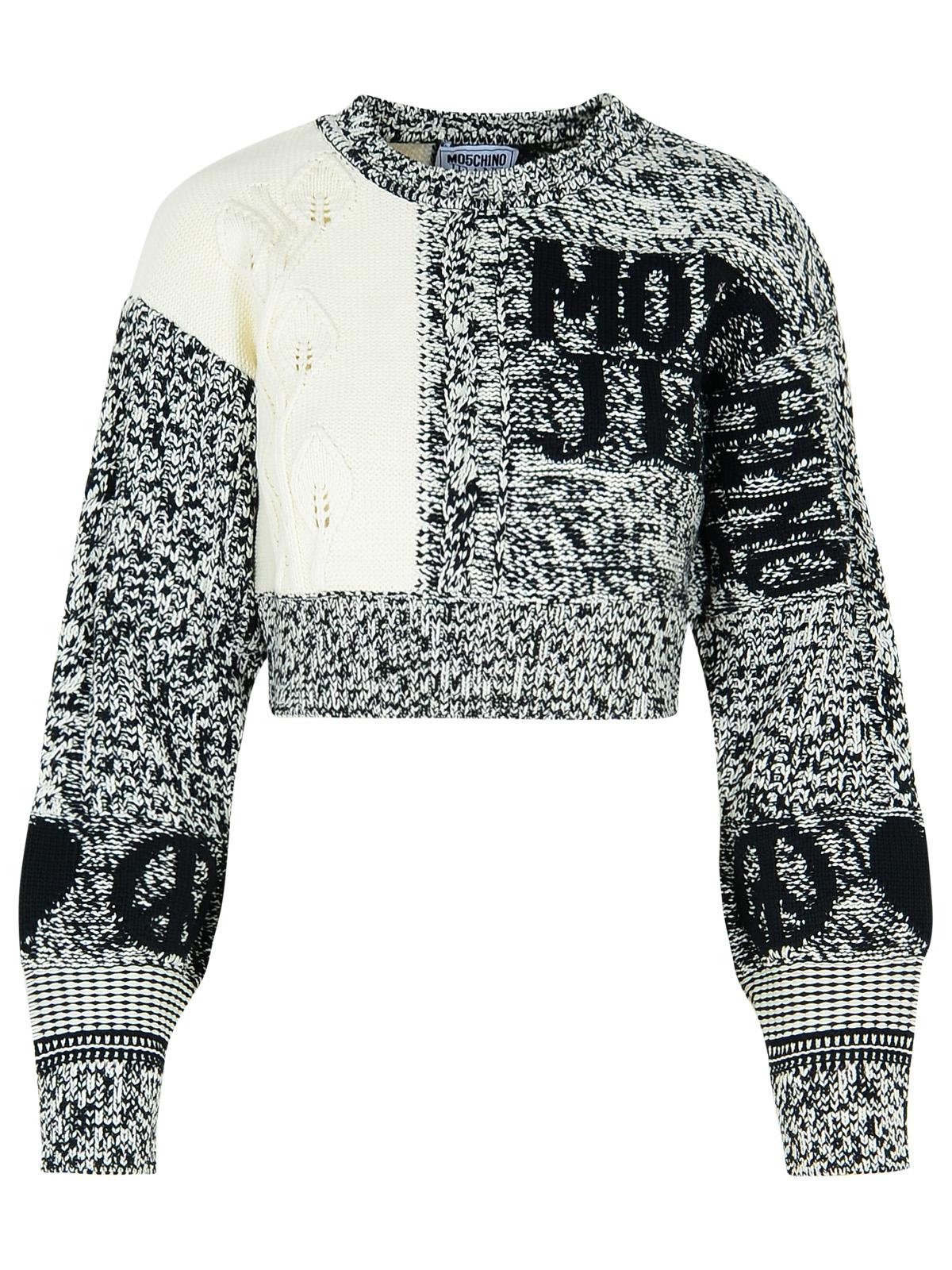 M05CH1N0 Jeans patch White Cotton Blend Sweater