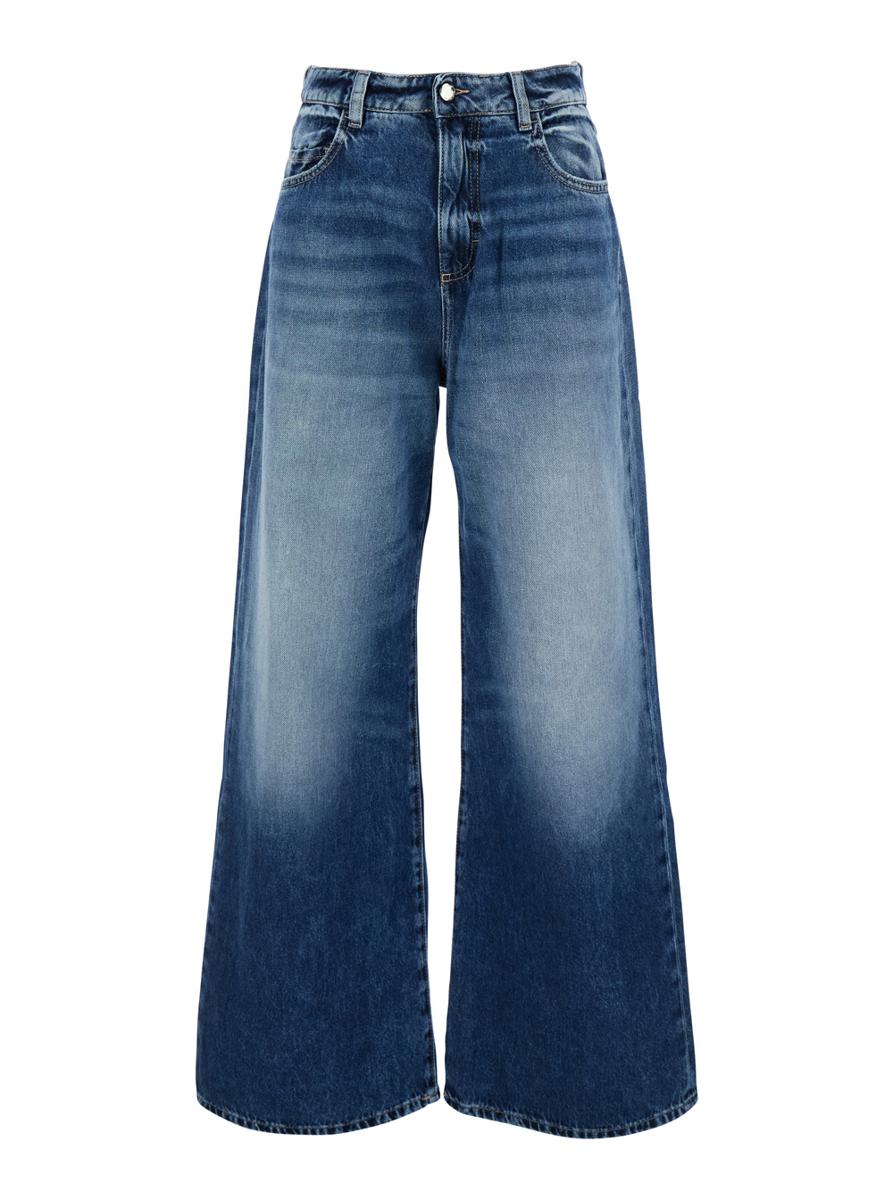 'Debby' Blue Jeans With Wide Leg And Logo Patch On The Rear In Denim Woman