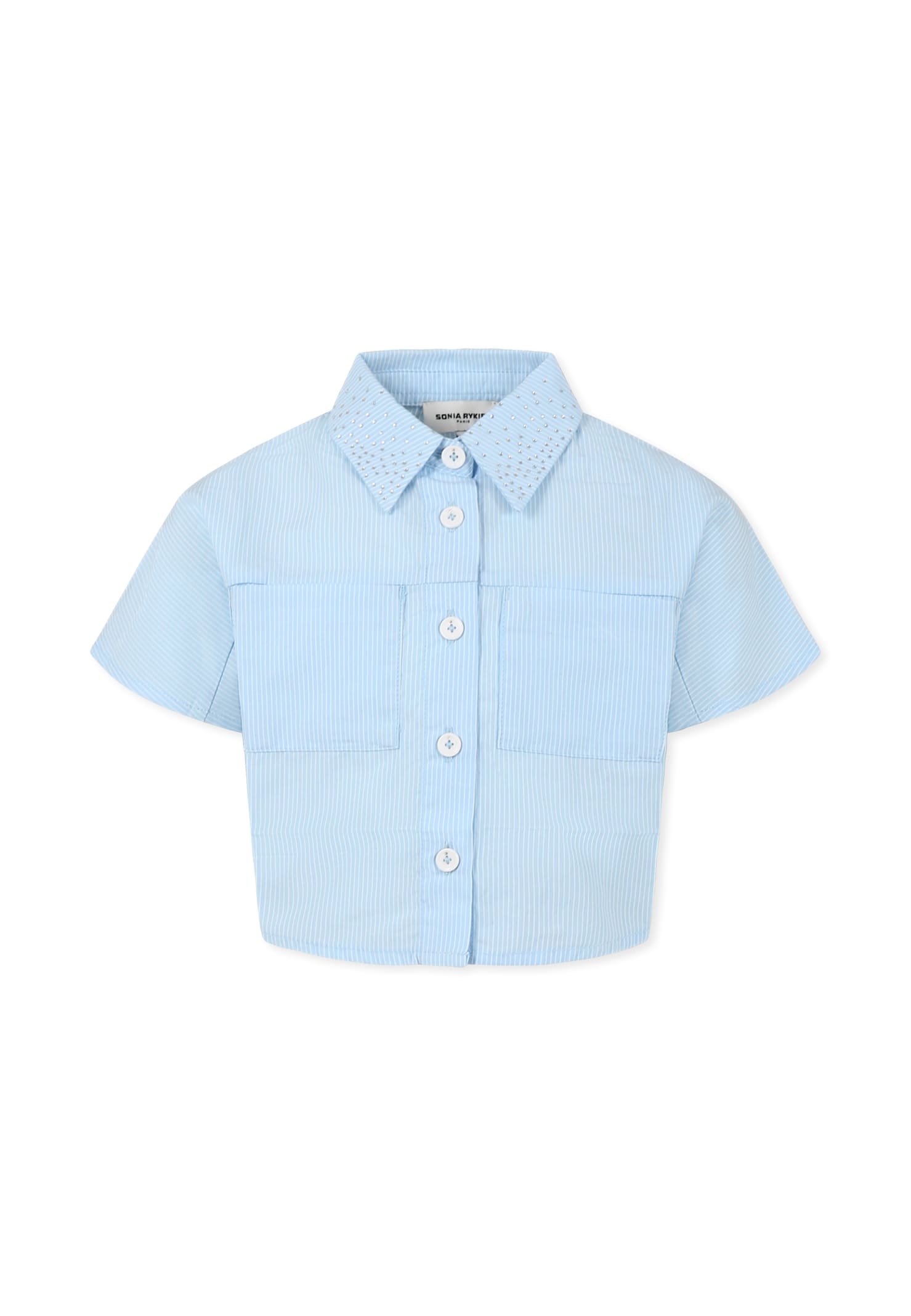 Rykiel Enfant Light Blue Crop Shirt For Girl With Logo