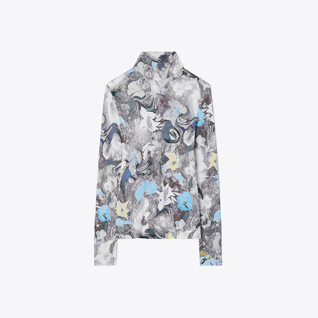 Tory Burch Printed Viscose Jersey Turtleneck
