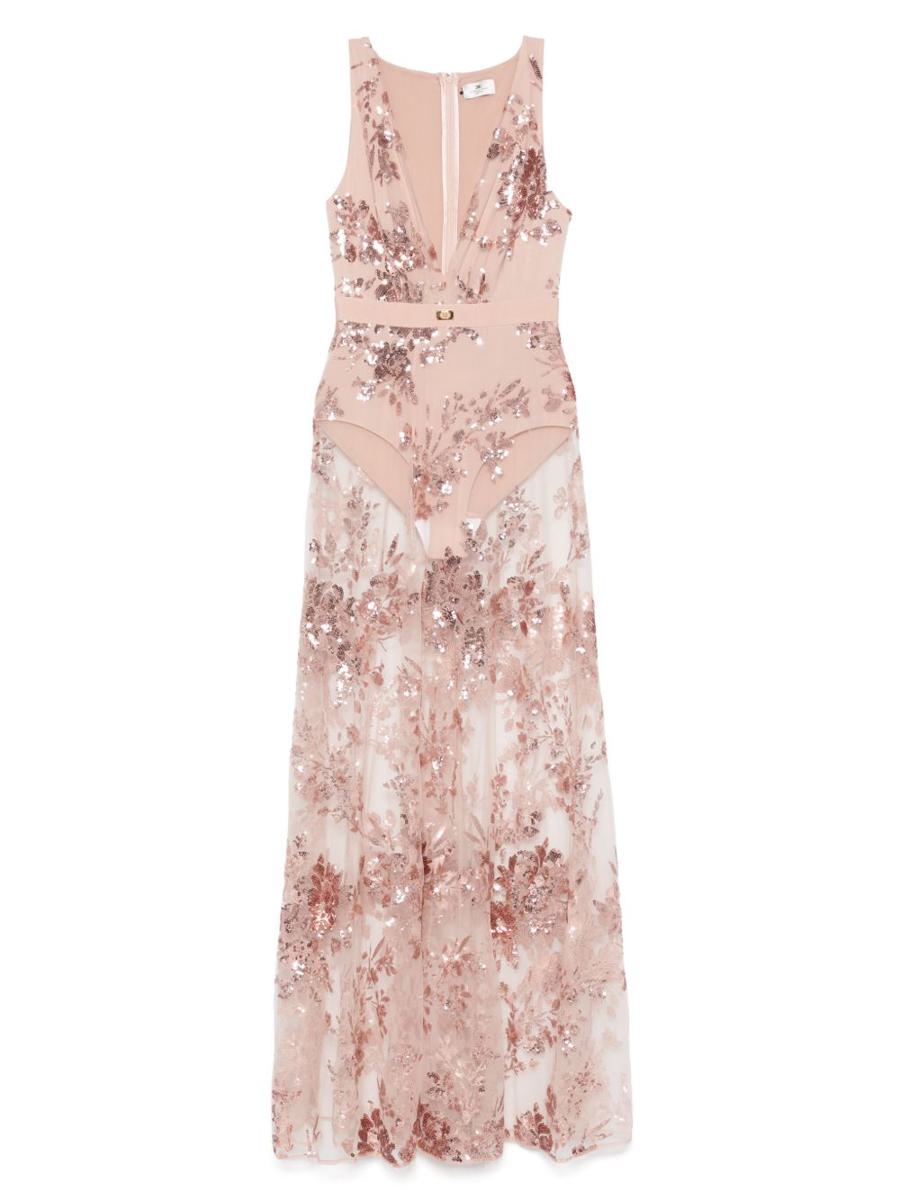 Elisabetta Franchi Pink Long Dress With Sequins