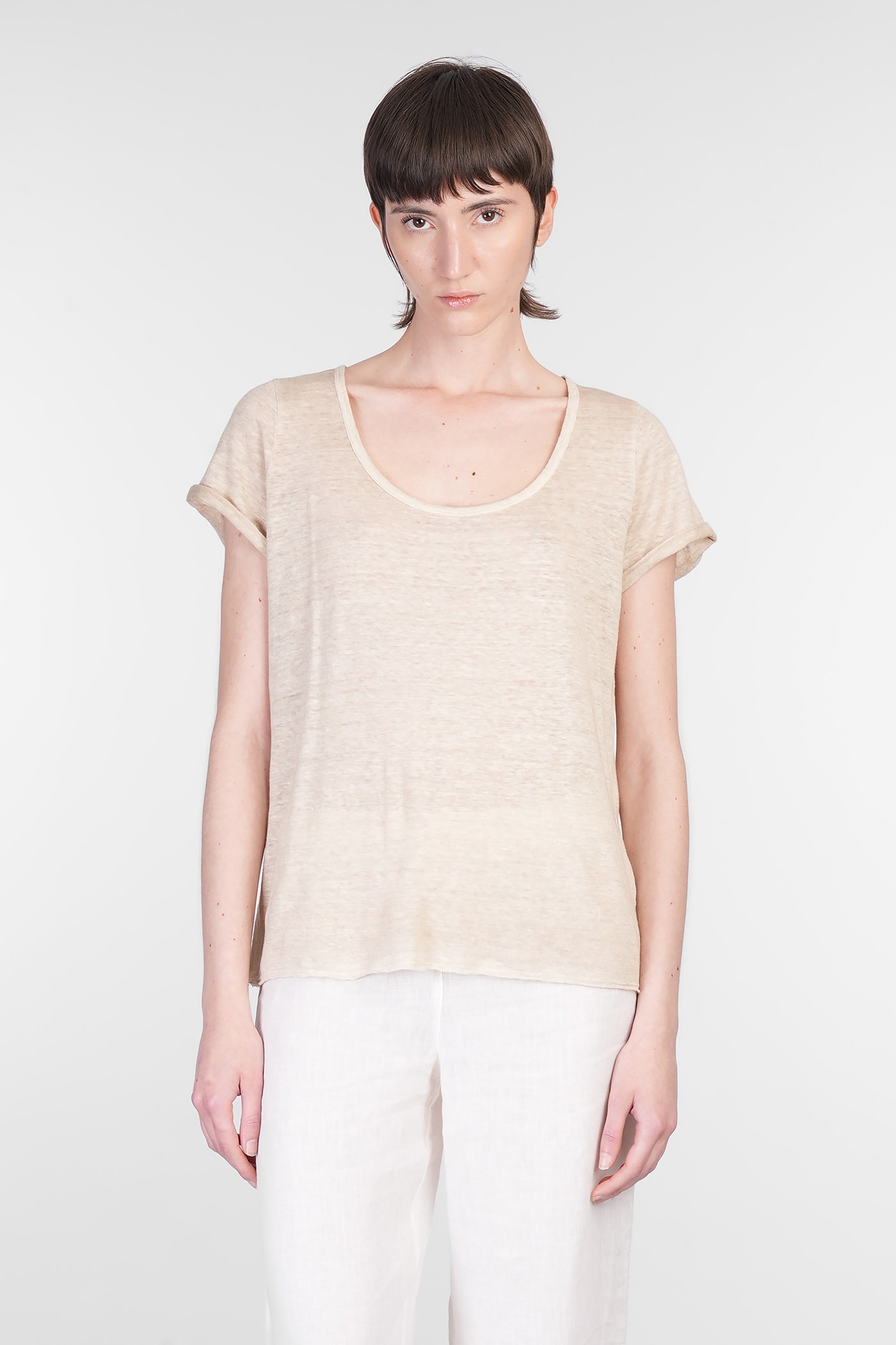 120% Lino T-shirt In Beige Linen