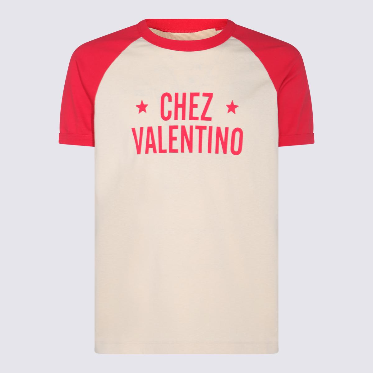 Valentino Garavani White And Red Cotton T-Shirt
