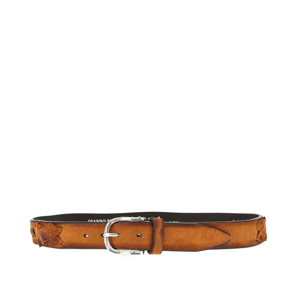 GIANNIFRANCO BELTS Topstitched suede leather belt Man