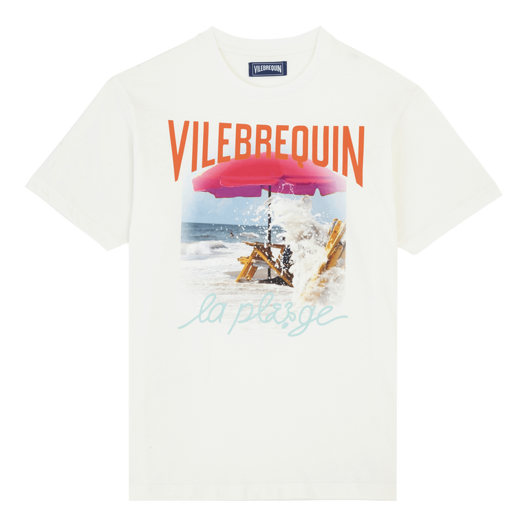 Vilebrequin Men Cotton T-shirt Wave On Vbq Beach - Portisol - White - Size L