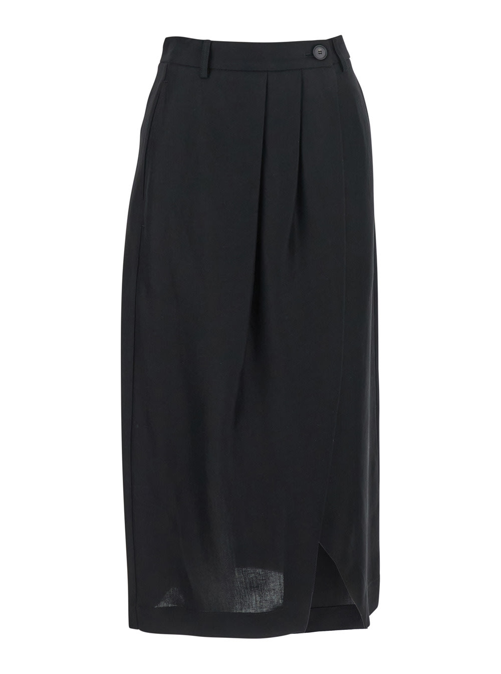 Tela nilla Black Skirt With Pences On The Front And Single Slit On The Front In Viscose And Linen Blend Woman