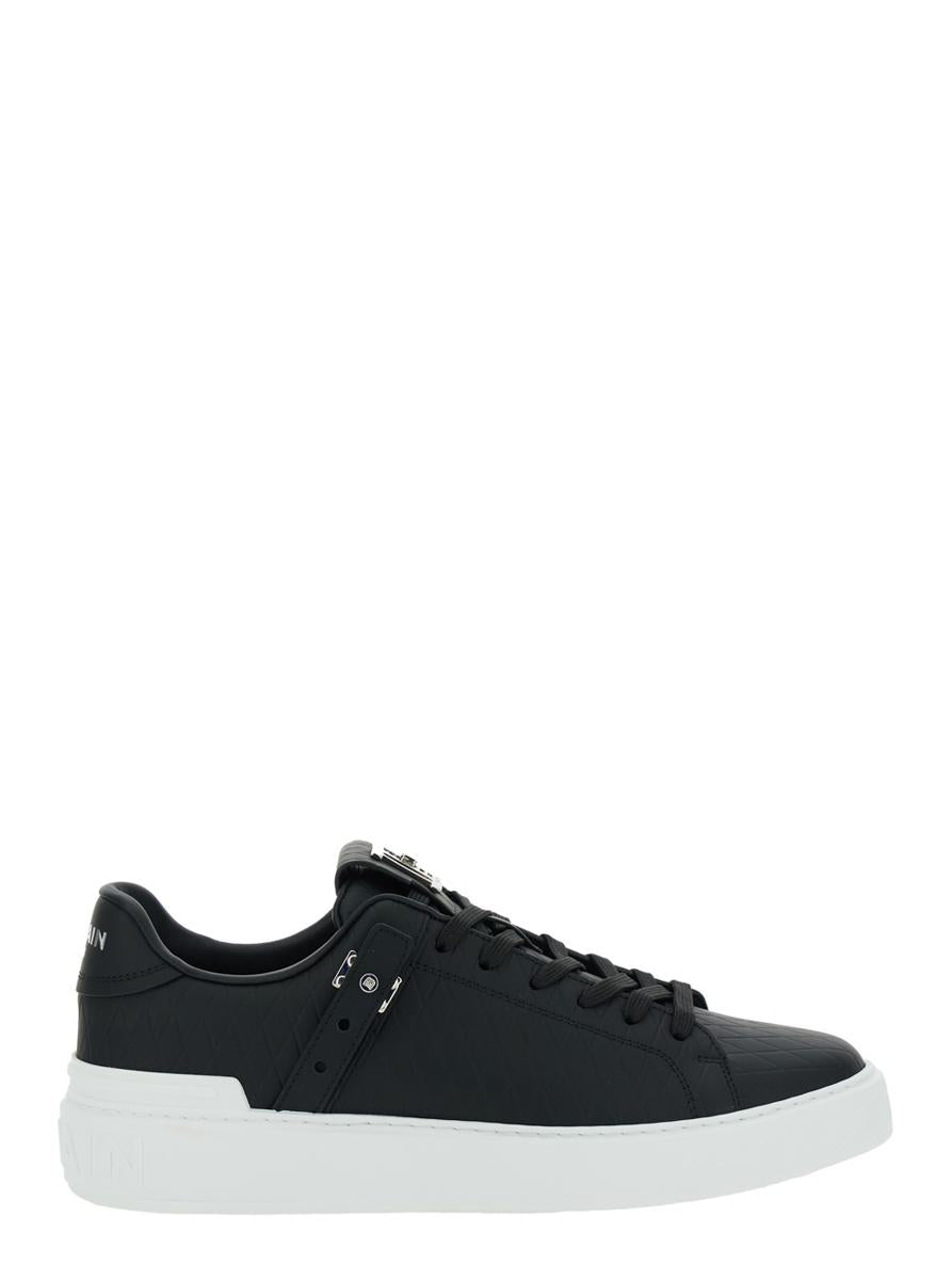 'B-Court B-Buzz' Black Low Sneakers With Diamond Motif And Logo Patch On The Tongue In Leather Man