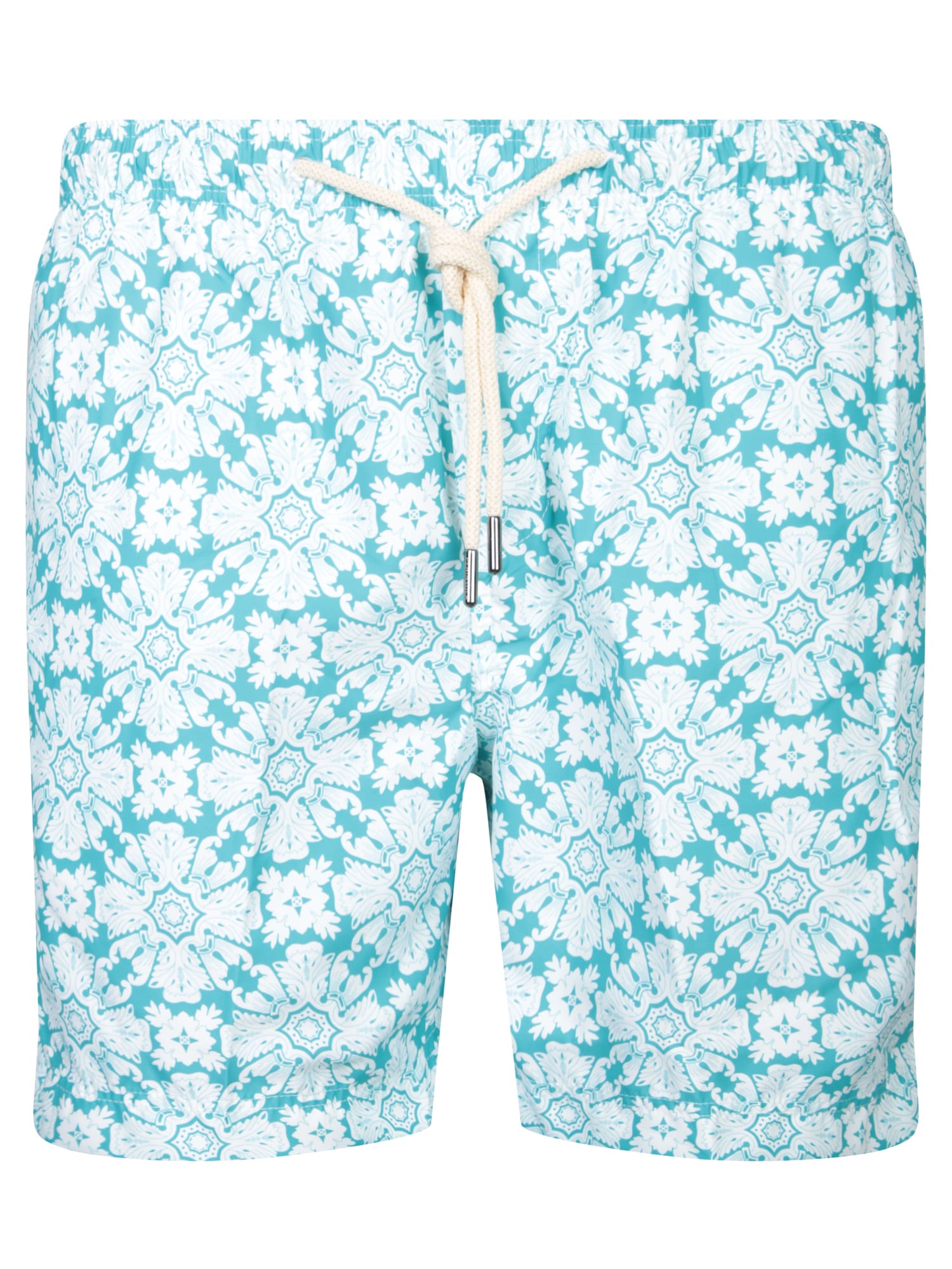 Peninsula Swimwear Patterned White And Green Boxer Swim Trunks