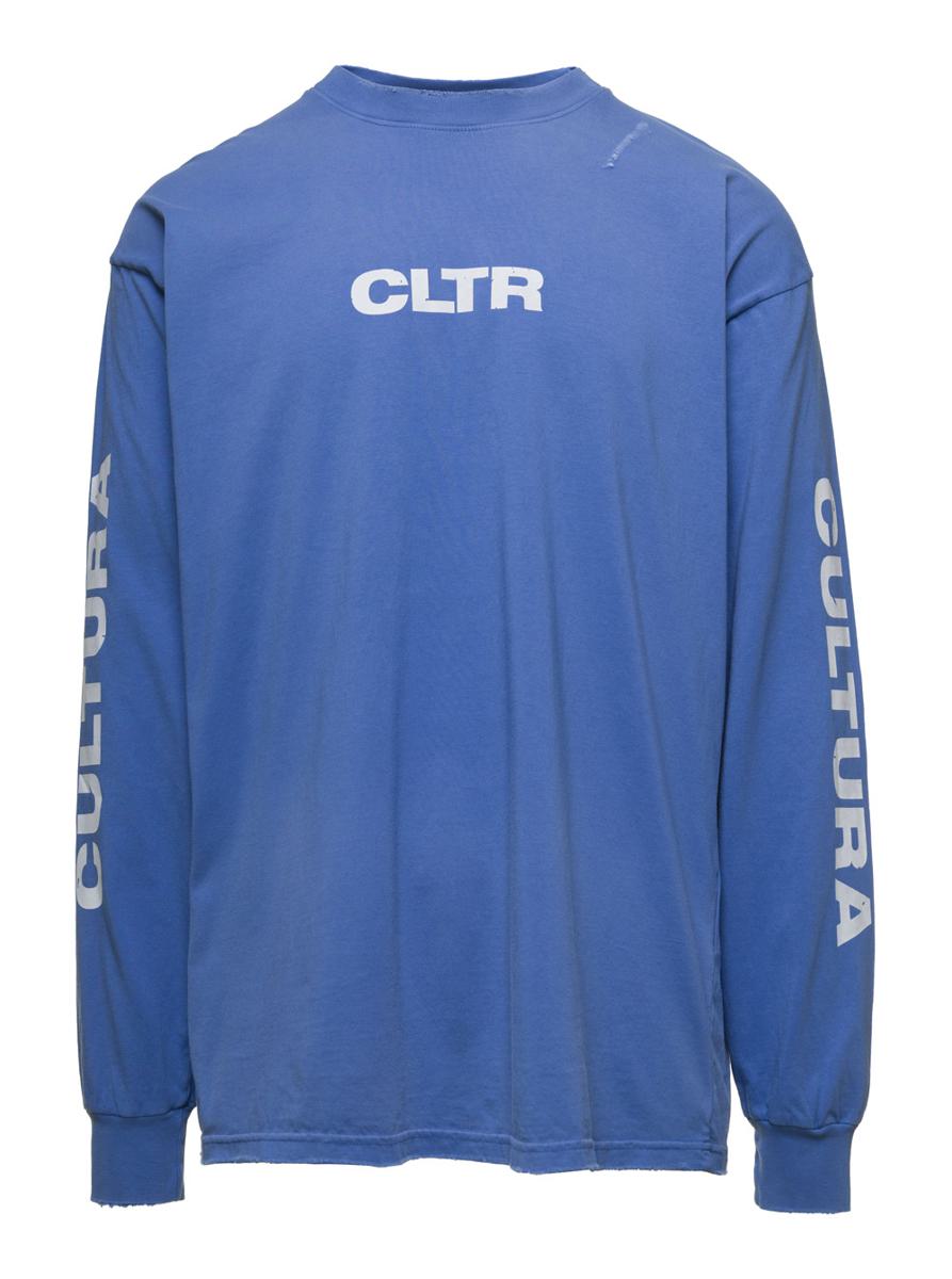 Blue Crewneck Sweatshirt With Contrasting Cltr Print In Jersey Man