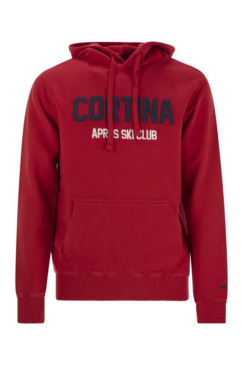 MC2 Saint Barth Men'S Red Tribeca Sweatshirt With ‘Cortina Apres Ski Club' Logo Embroidery