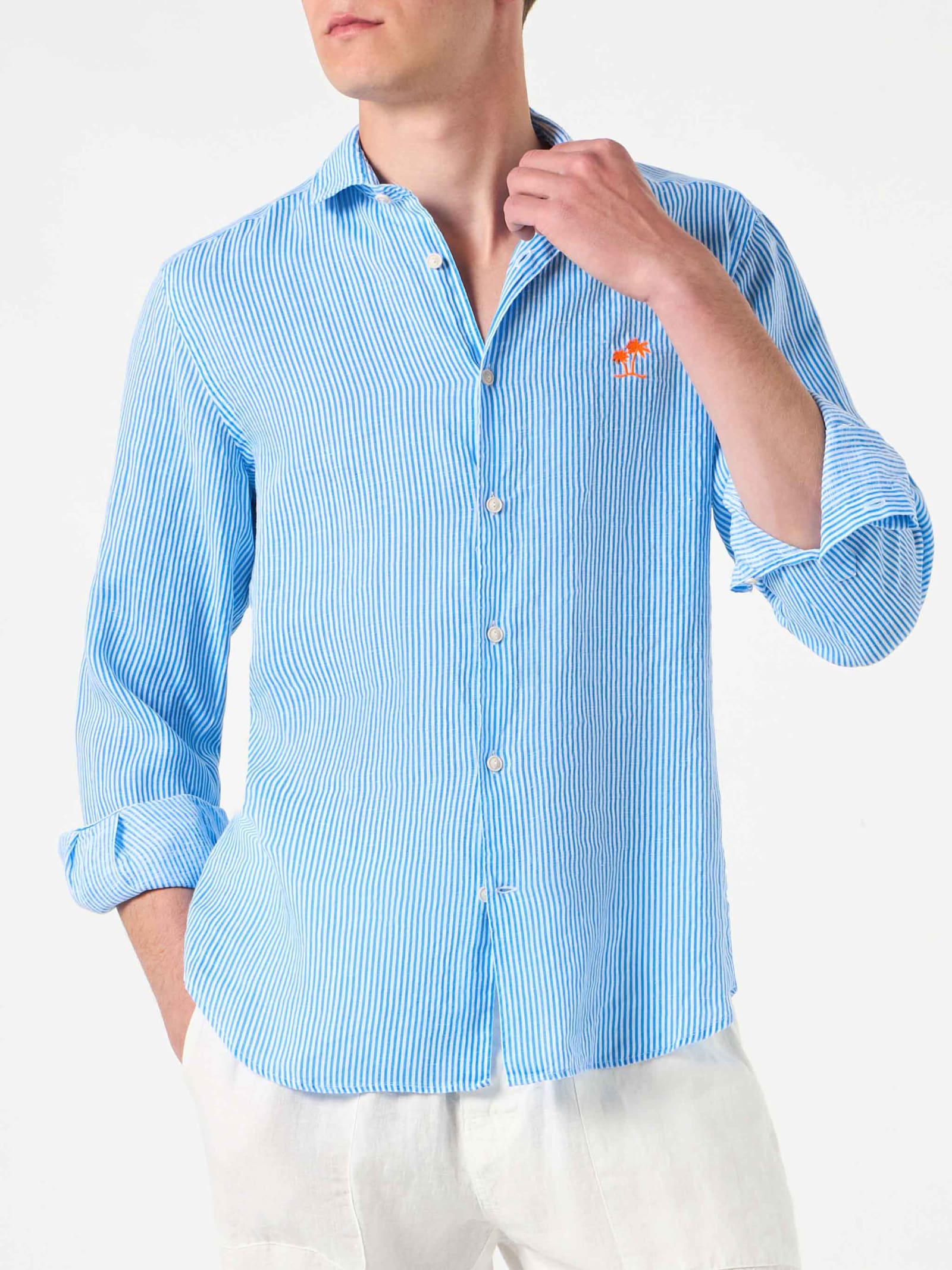 MC2 Saint Barth Man Striped Linen Pamplona Shirt