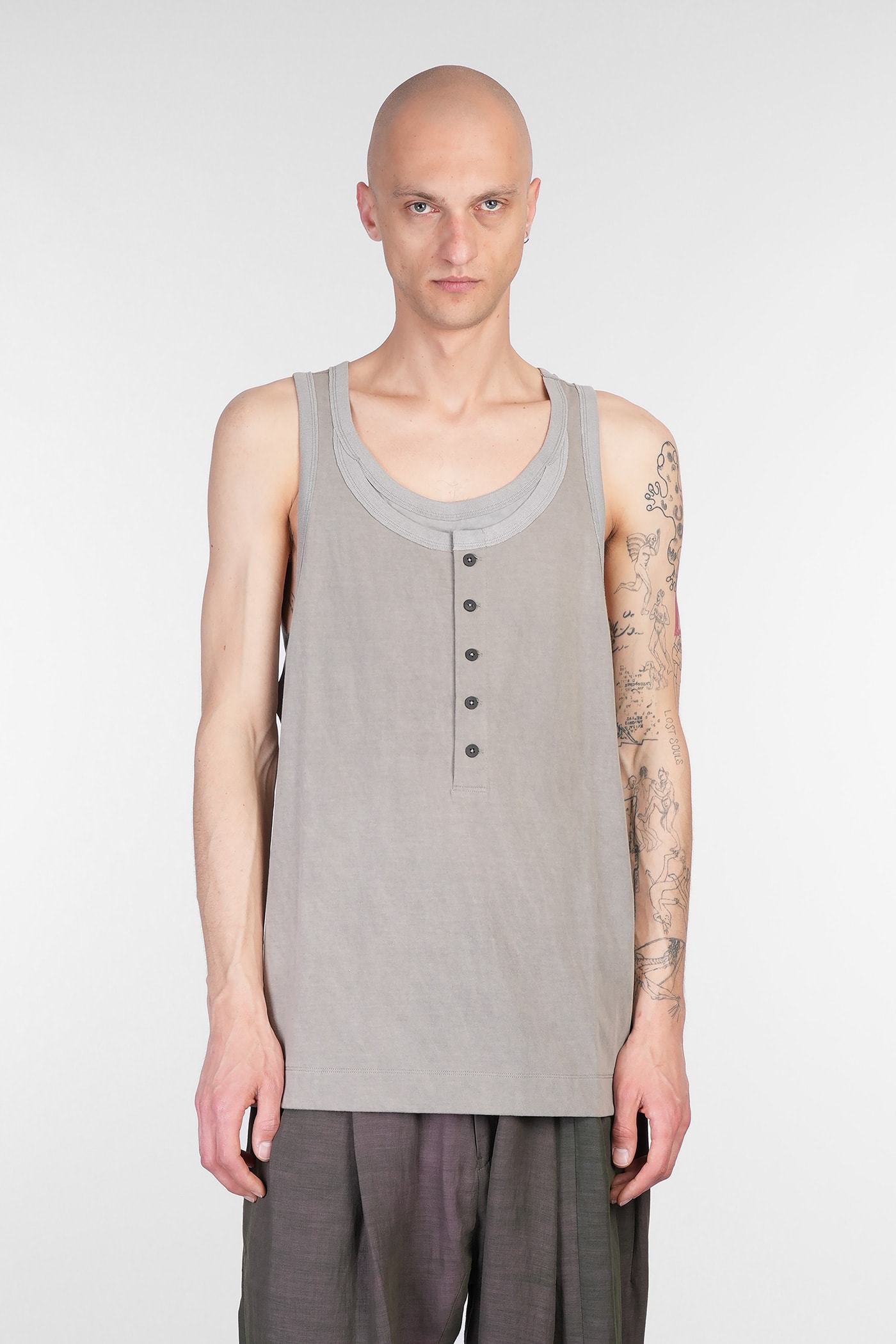 Ziggy Chen Tank Top In Grey Cotton