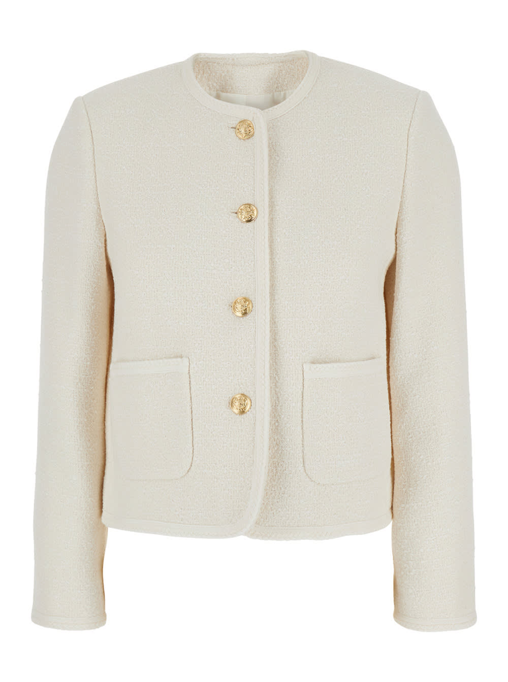 Dunst White Jacket With Round Neck And Front Jewel Button Cllosure In Cotton Blend Woman
