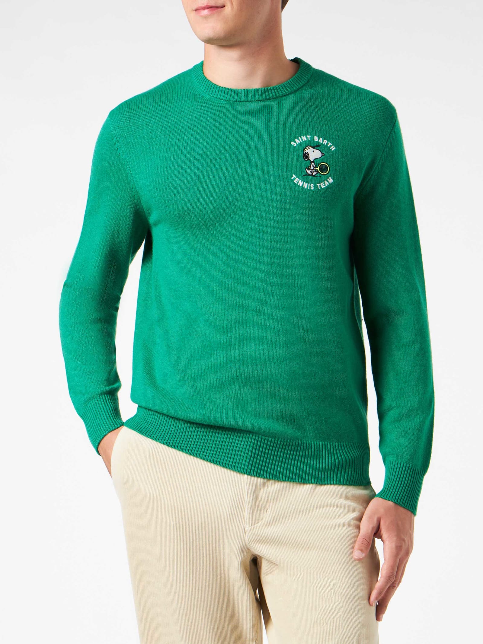 MC2 Saint Barth Man Crewneck Sweater With Snoopy Tennis Jacquard Snoopy - peanuts Special Edition