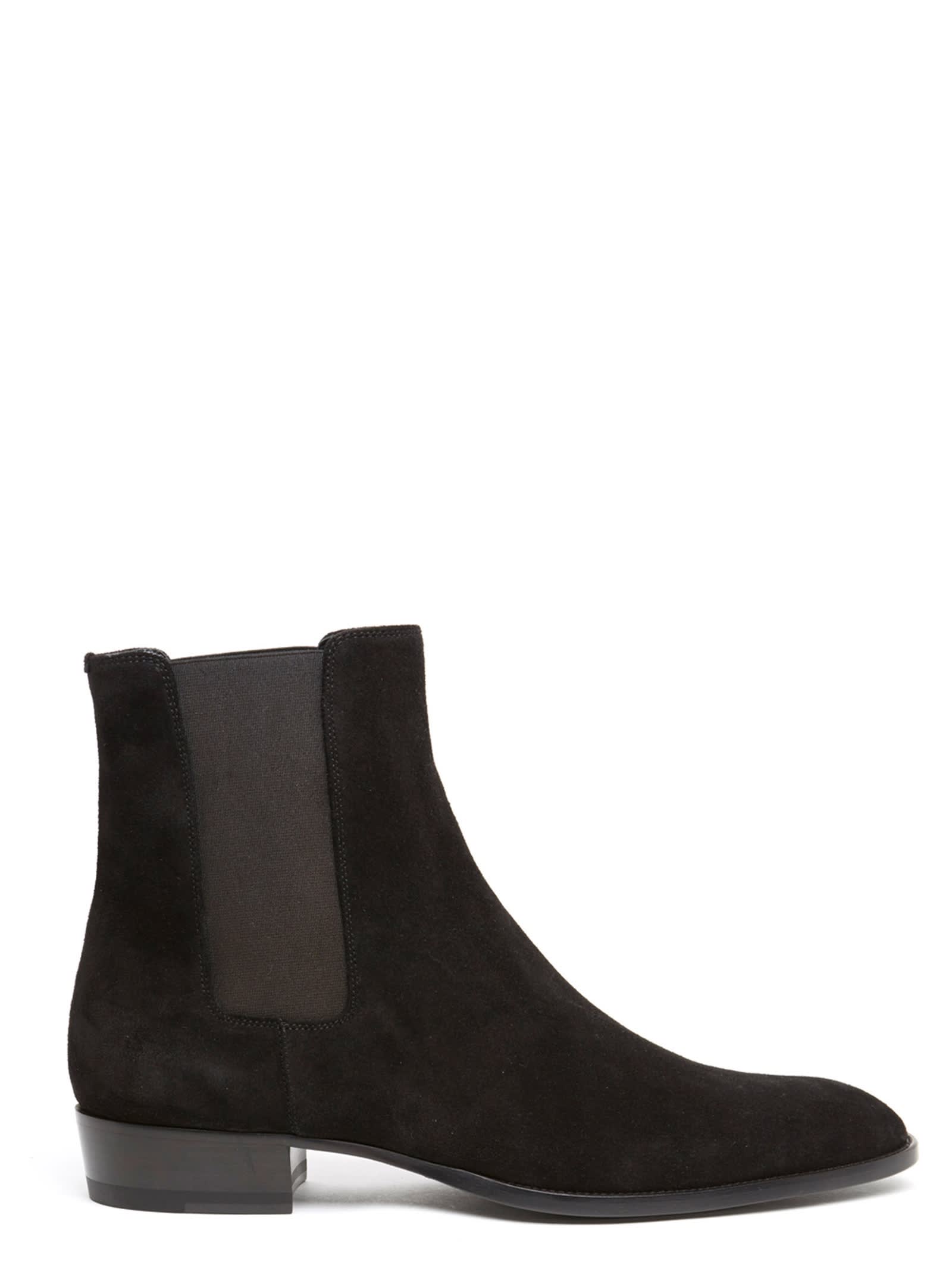Saint Laurent Black Suede Wyatt Ankle Boots