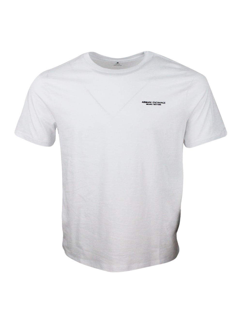 Armani Collezioni Short-sleeved Crew-neck T-shirt In Stretch Cotton Jersey With Logo Lettering On The Chest