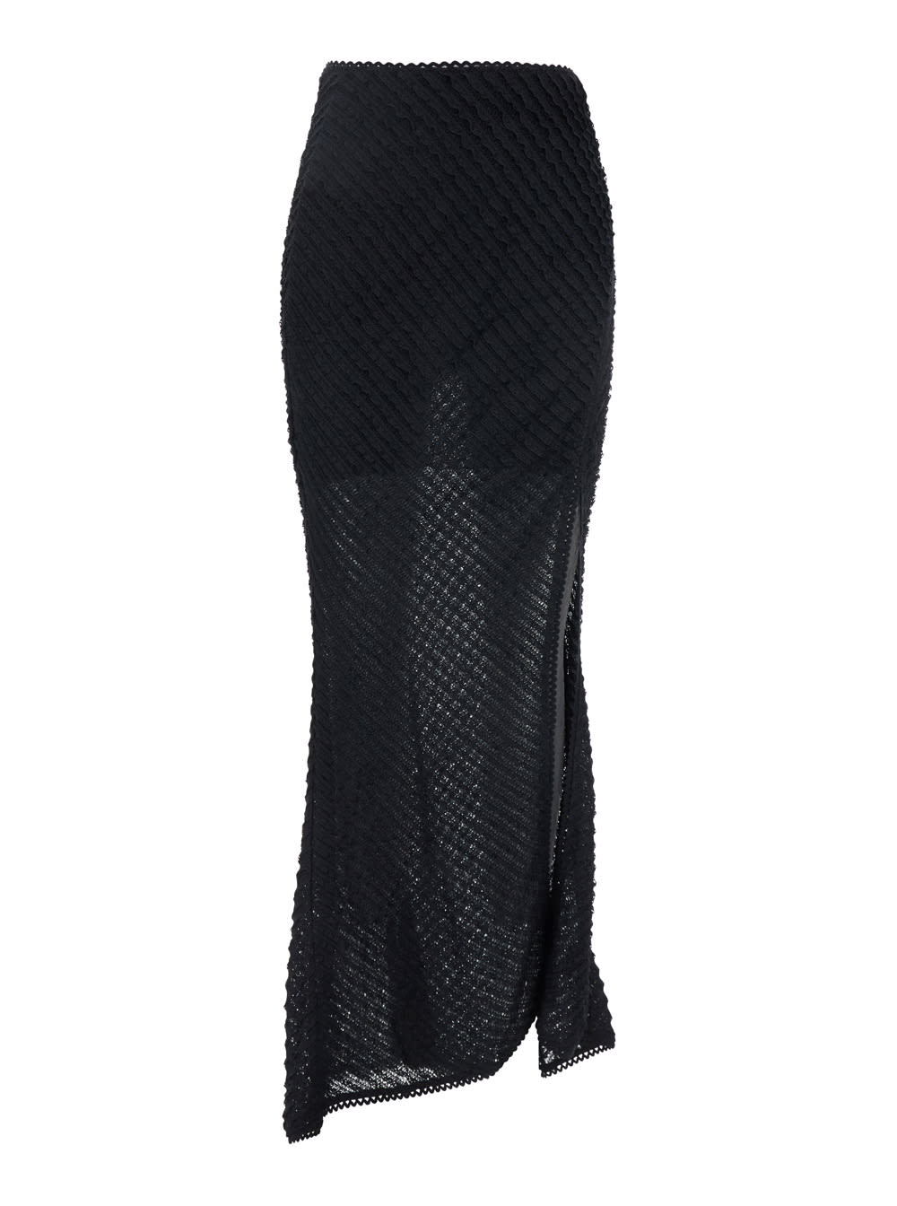 Charo Ruiz erin Black Long Skirt With Side Single Slit And All-over Embroidery In Tech Fabric Woman