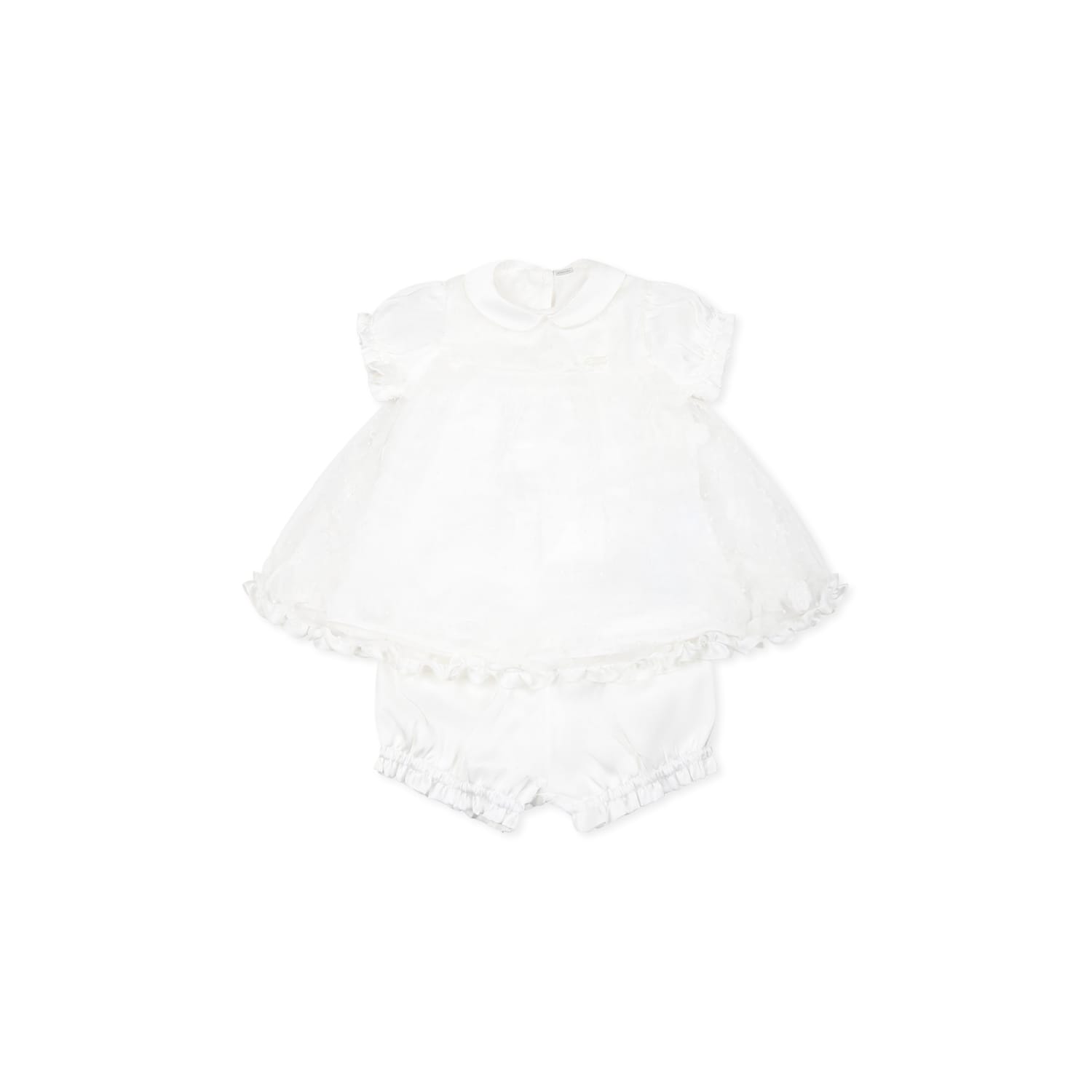 Monnalisa White Suit For Baby Girl With Polka Dots