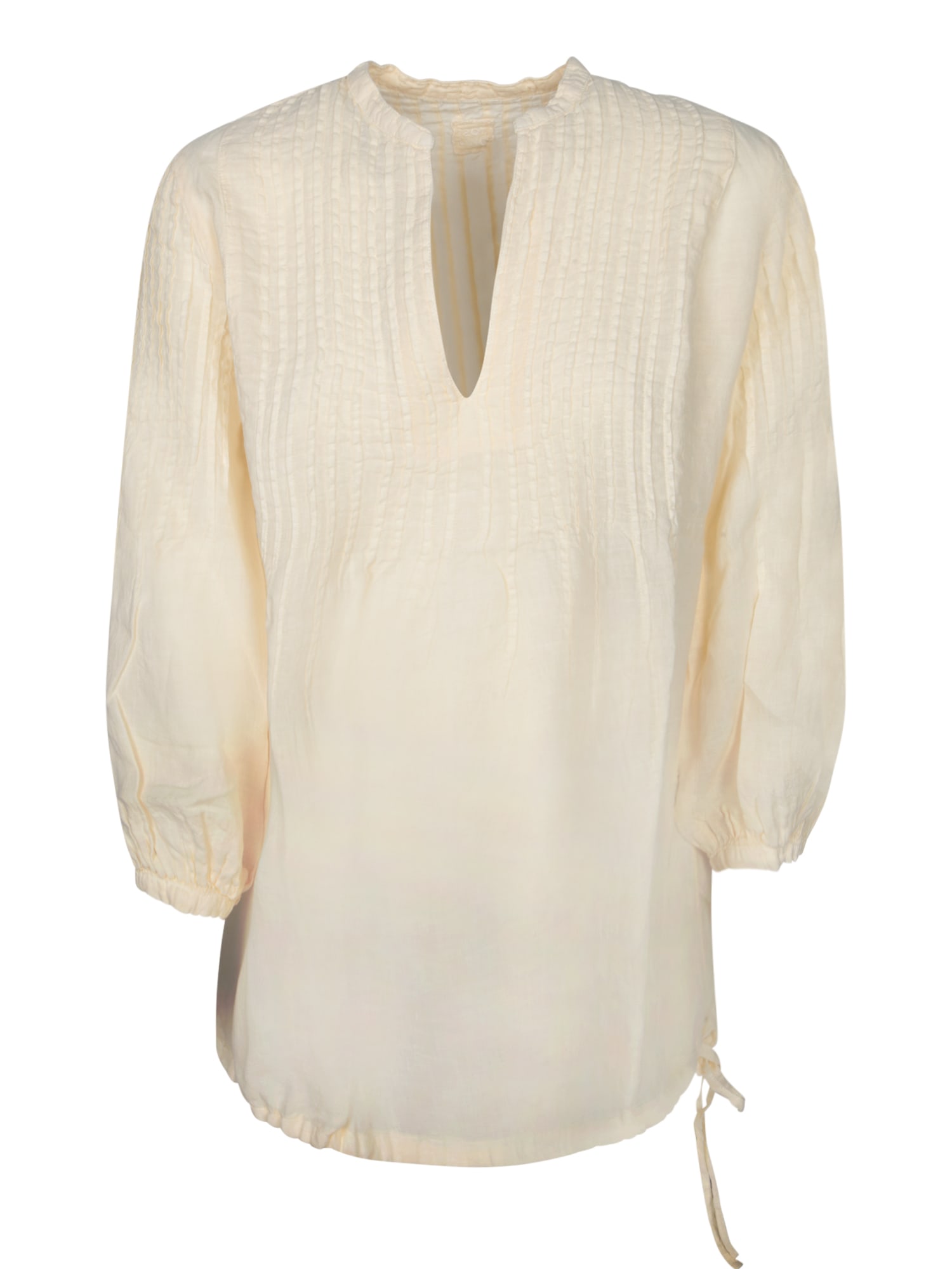 120% Lino Embroidered Ecru Linen Blouse