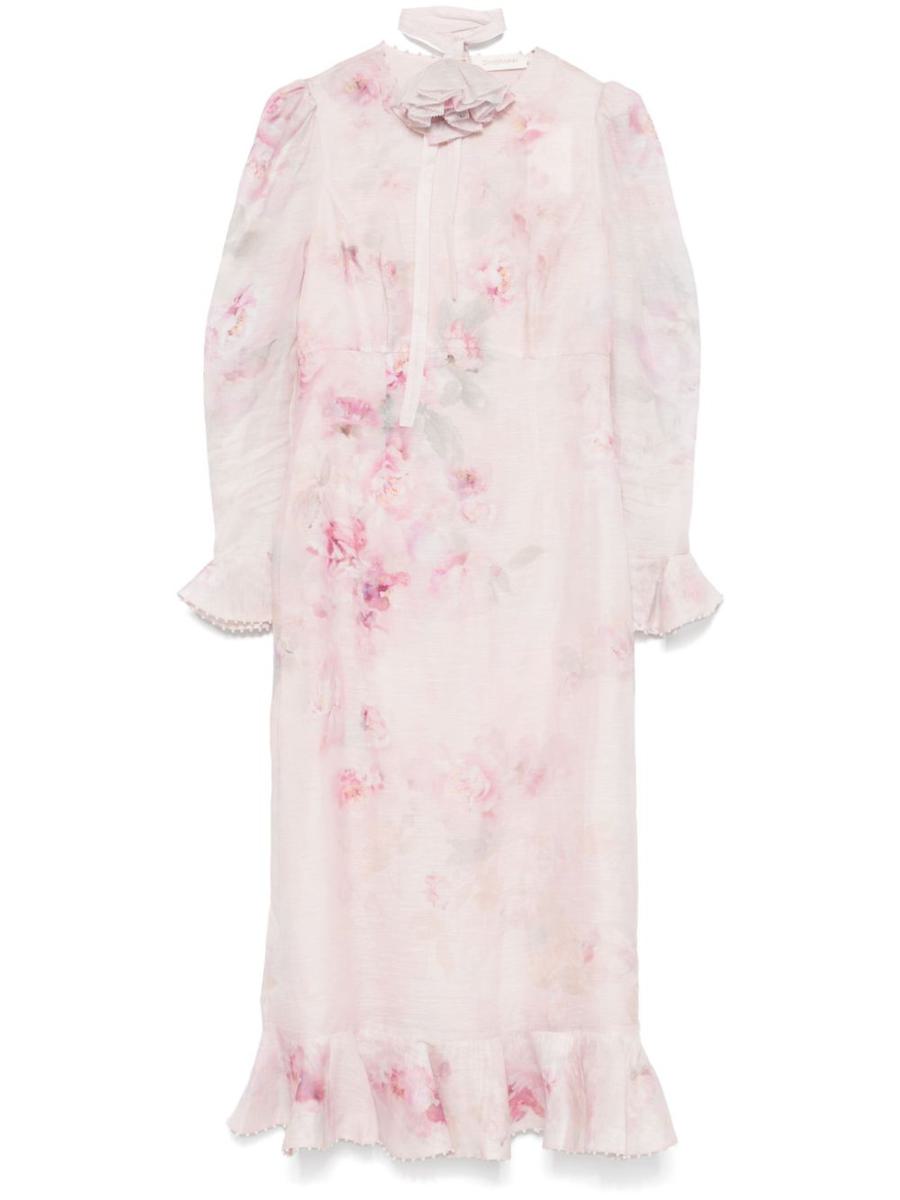 Zimmermann Light Pink Floral Print Midi Dress