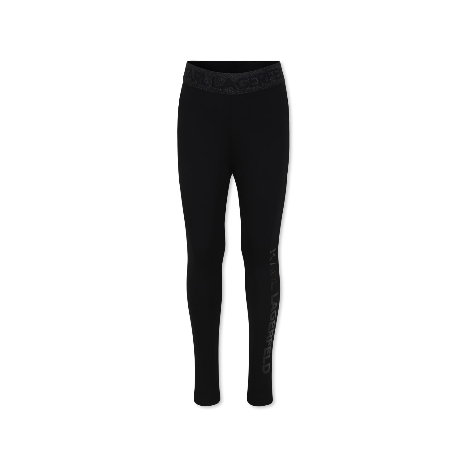 Karl Lagerfeld Kids Black Leggings For Girl With Logo