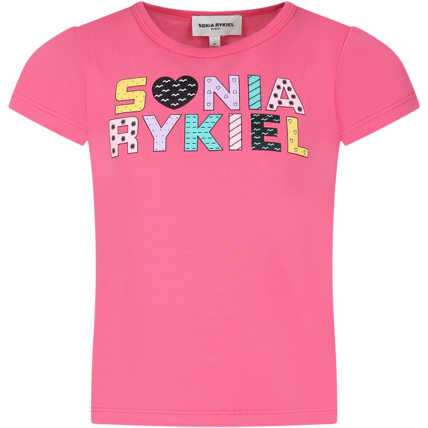 Rykiel Enfant Pink T-shirt For Girl With Logo Print