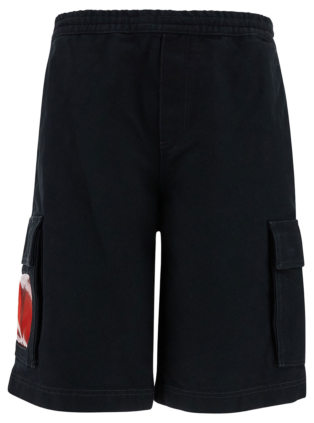 44 Label Group Black Cargo Bermuda Shorts With Logo Embroidery In Cotton Man