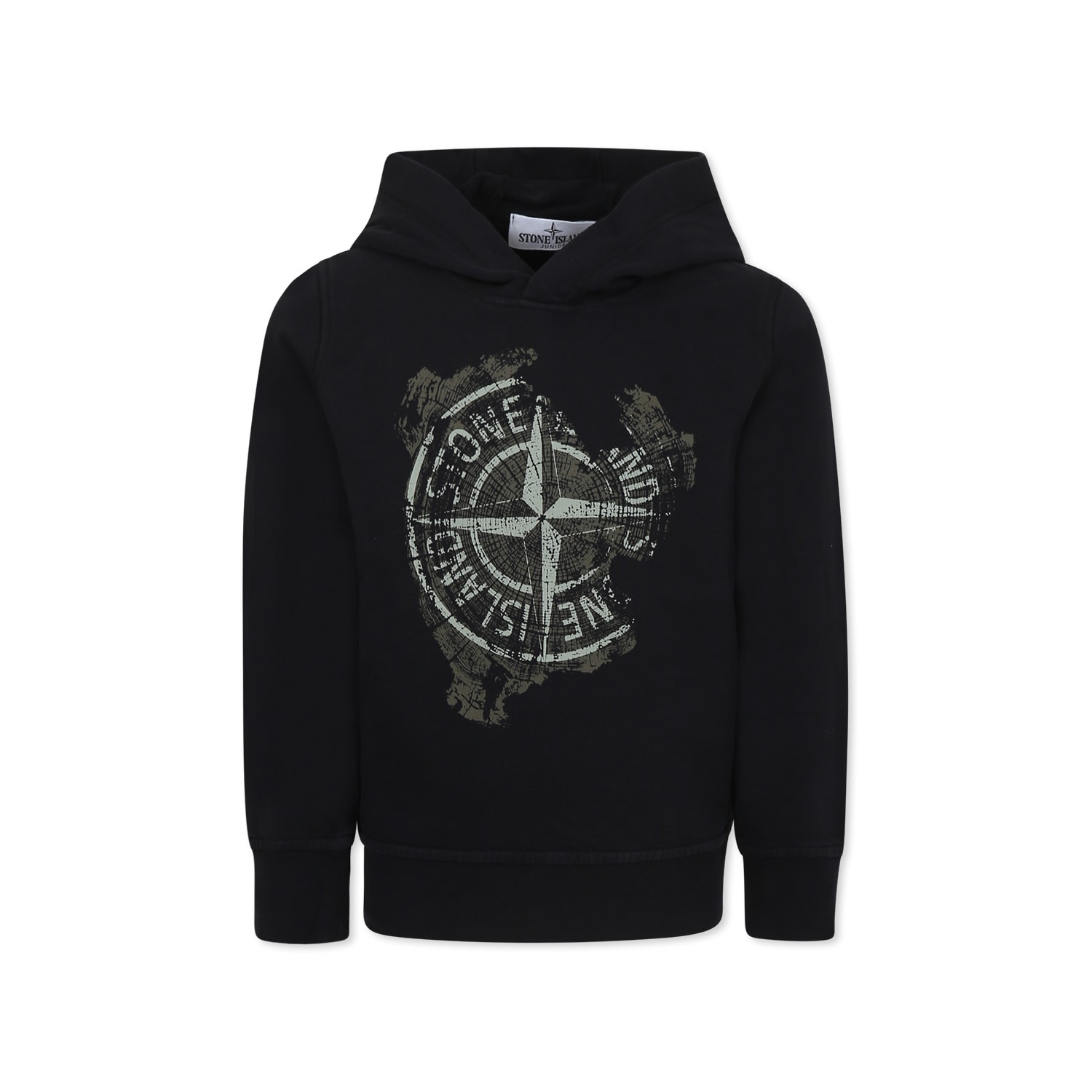 Stone Island Junior Black Sweatshirt For Boy With Compass