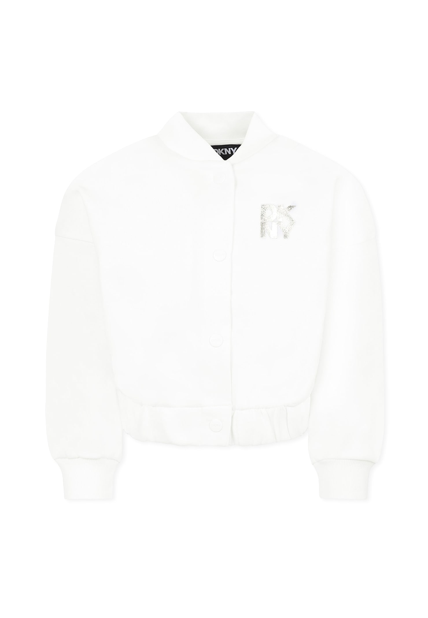 DKNY White Bomber Jacket For Girl With Logo