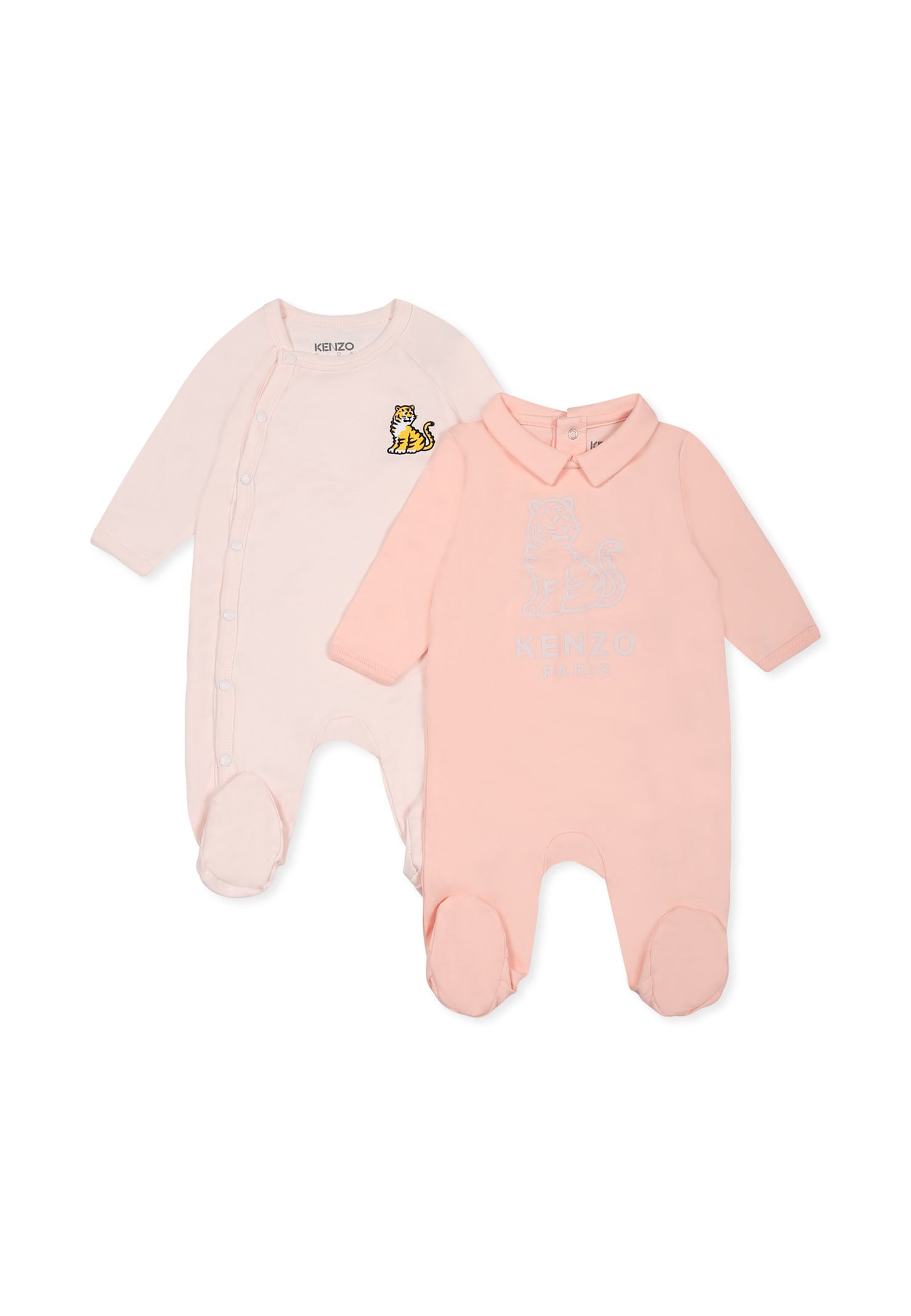 Kenzo Kids Pink Babygrow Set For Baby Girl With Kotora Tiger