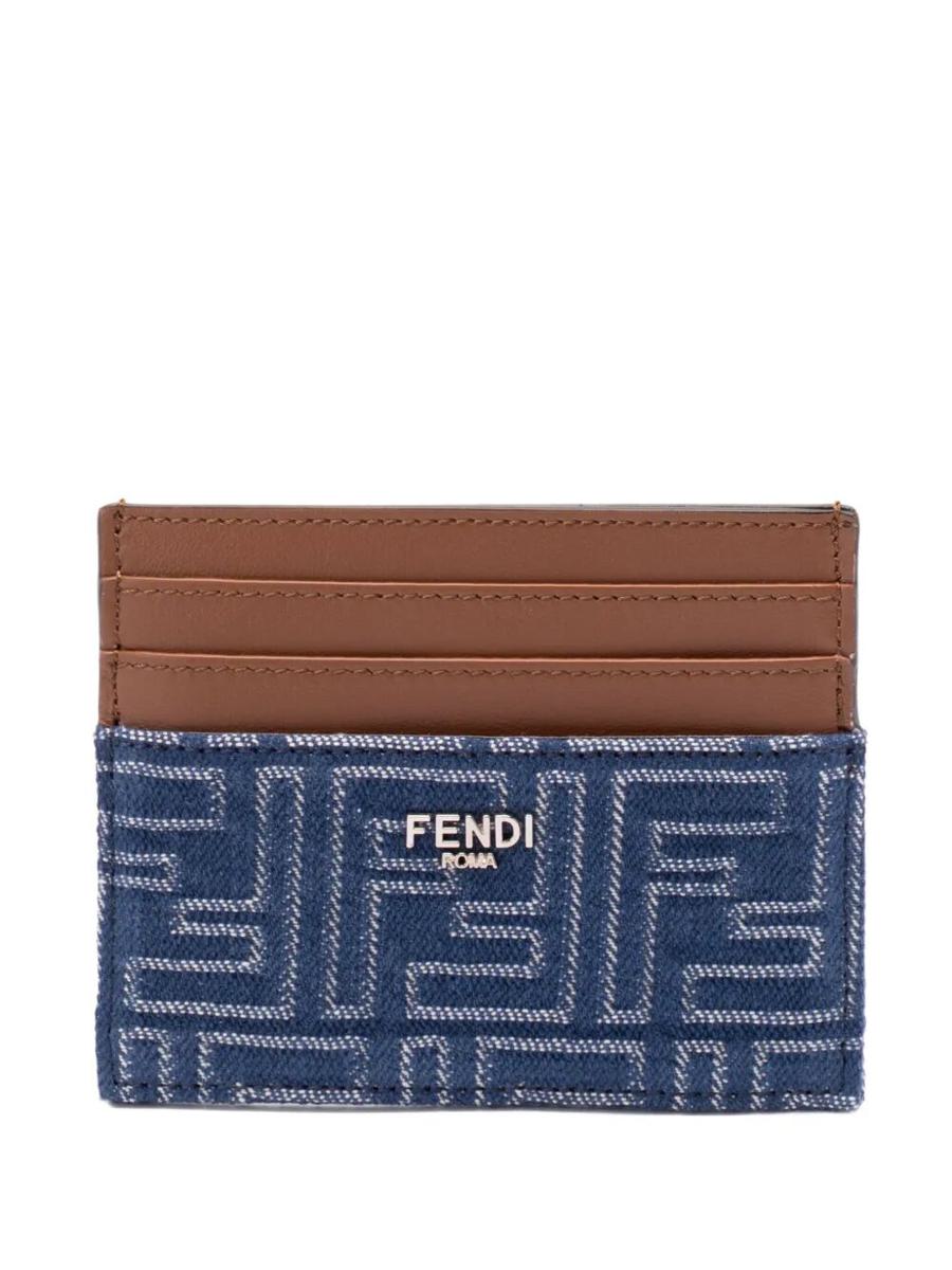 Fendi Leather And Denim-Effect Ff Jacquard Card Holder Accessories
