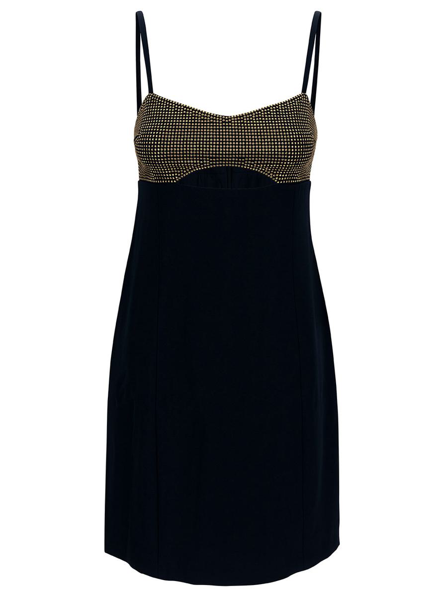 Mini Black Dress With Cut-Out And Rhinestones In Stretch Fabric Woman