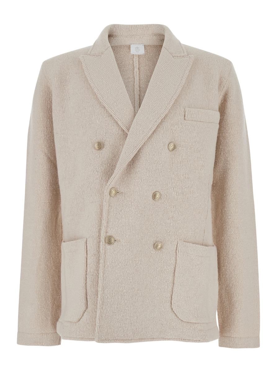 Beige Double-Breasted Jacket With Peak Revers In Wool Man