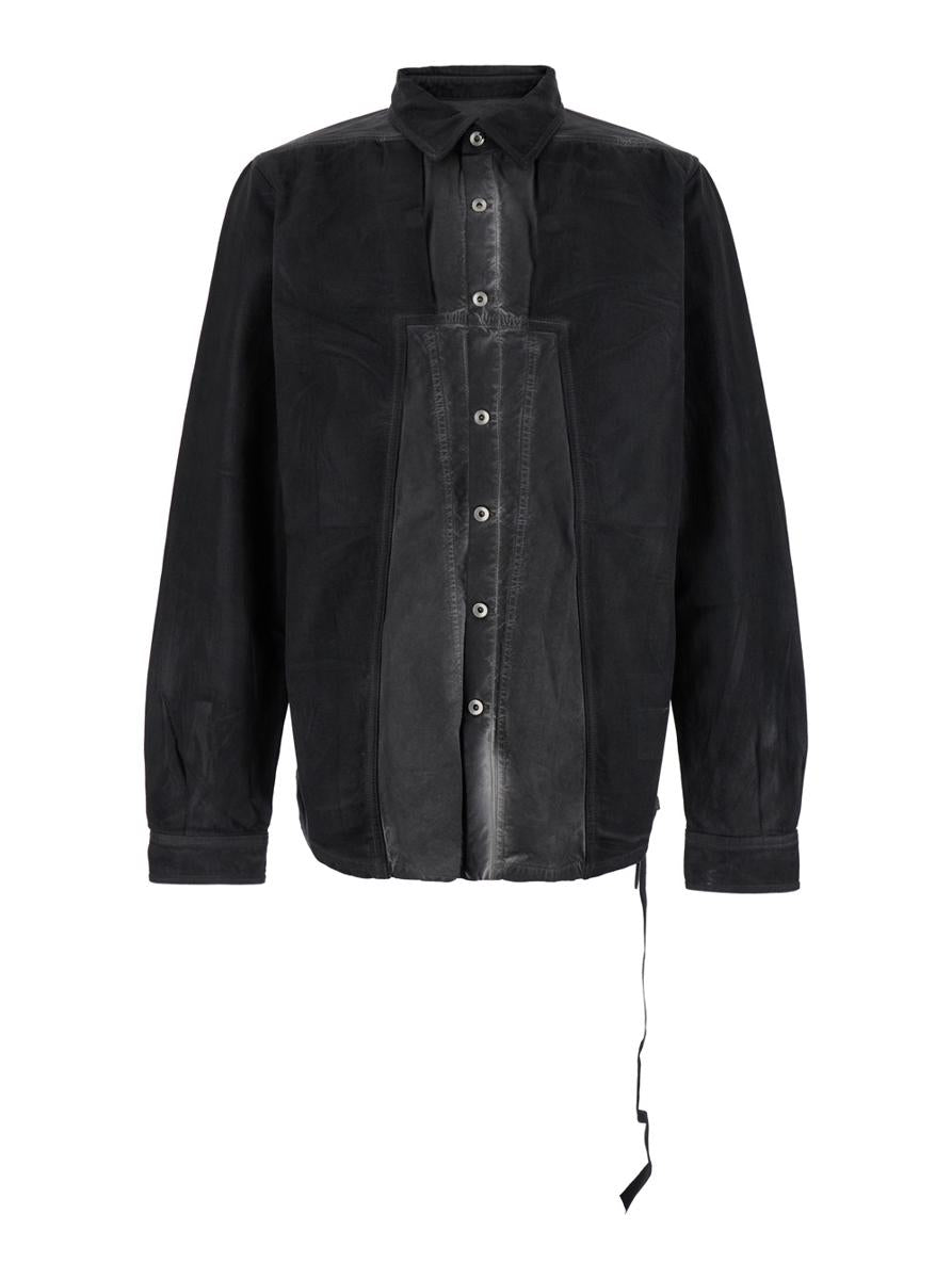 'Splintered' Grey Shirt With Classic Collar And Faded Effect In Cotton Man