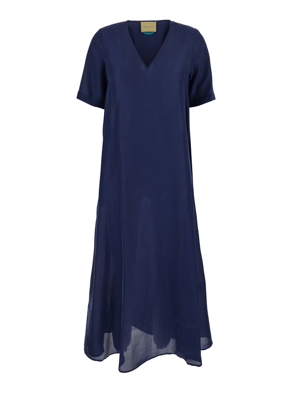 Momonì Blue Dress With V Neck And Short Sleeves In Silk Woman
