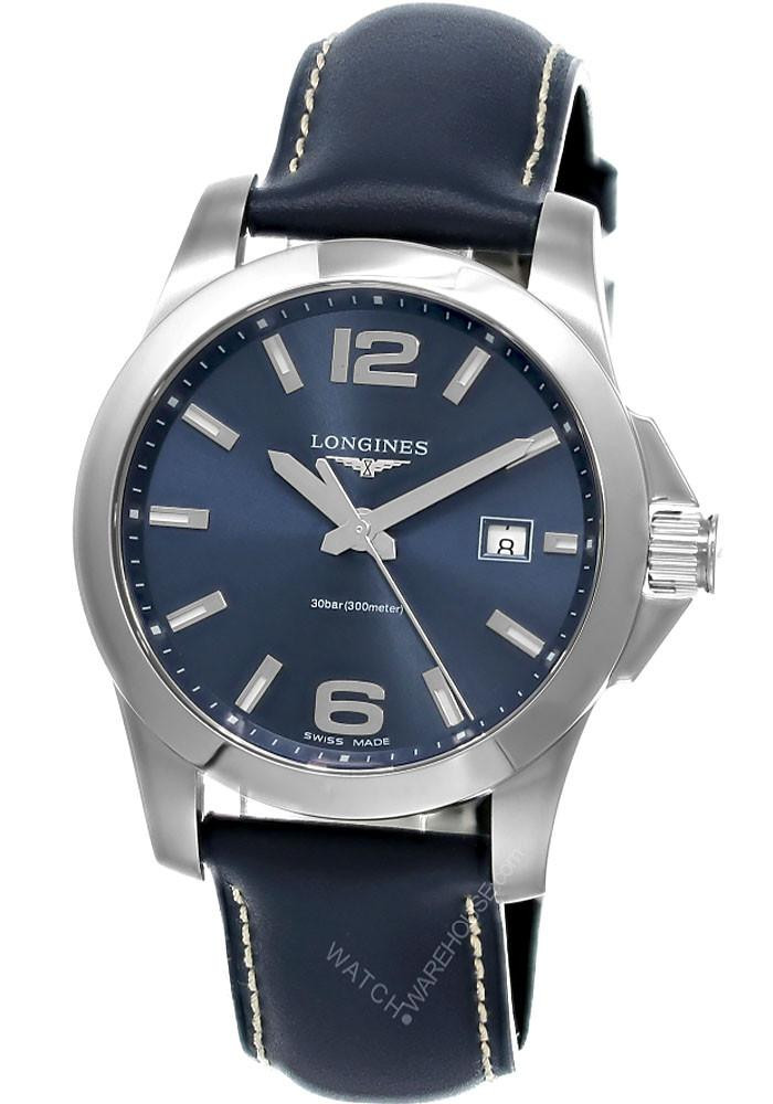 LONGINES Conquest Quartz 41MM Blue Dial Leather Men's Watch L3.759.4.96.0 / L37594960