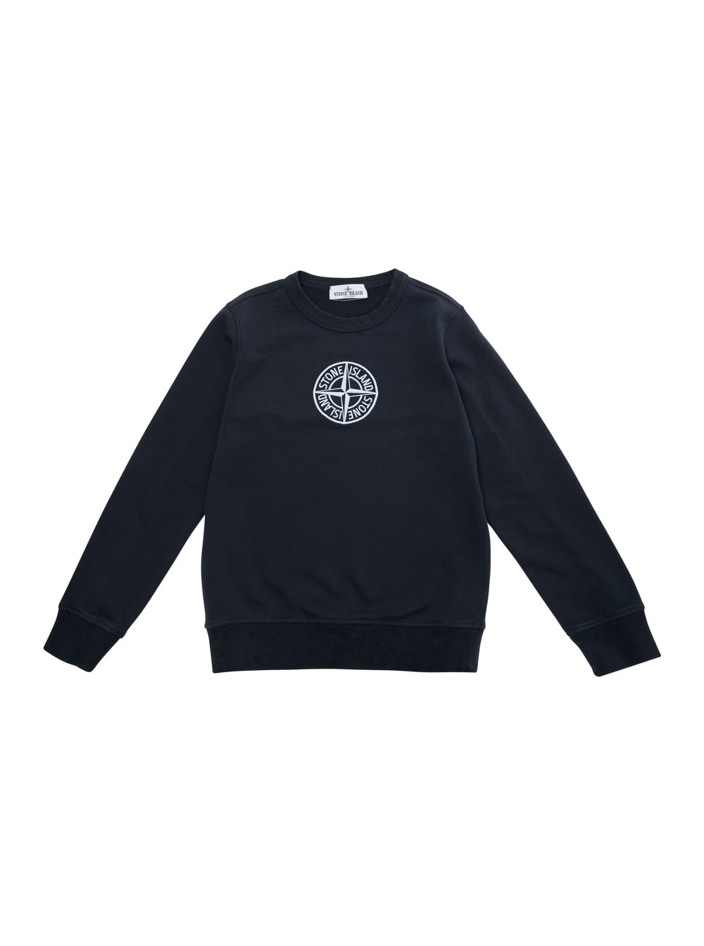 Stone Island Junior Dark Blue Crewneck Sweatshirt With Logo Embroidered On The Front In Cotton Boy