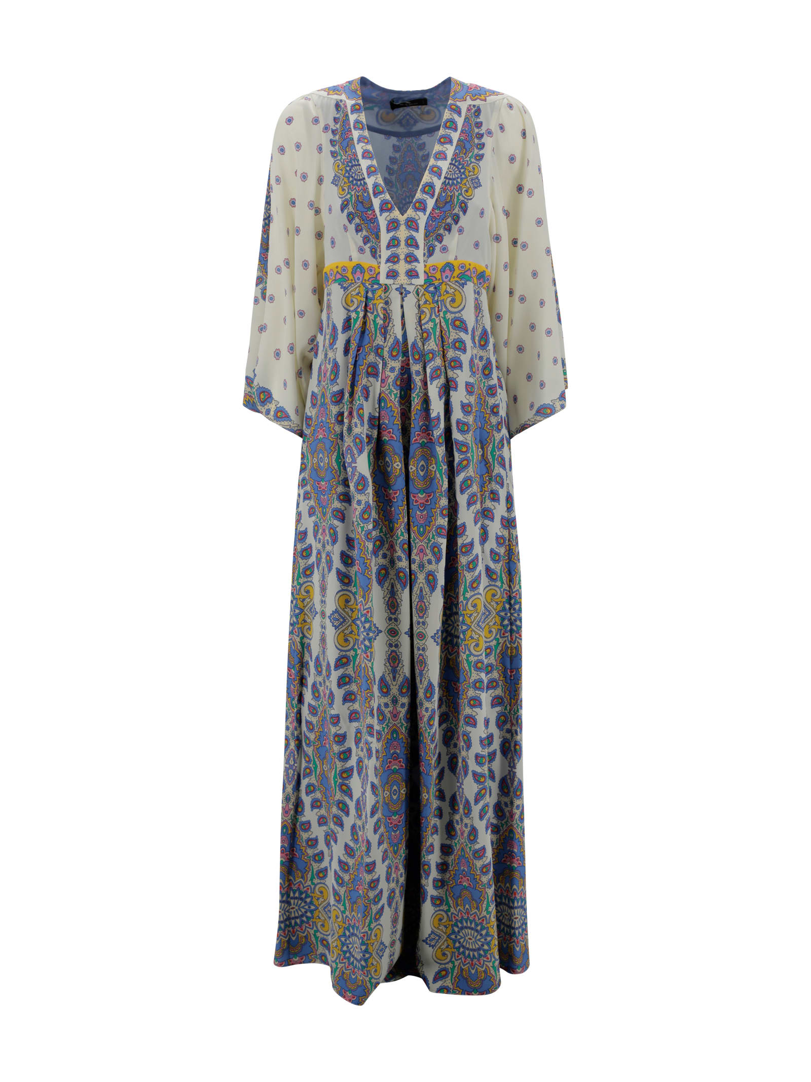 Etro Long Dress With V Neck And All-over Paisley Print In Silk