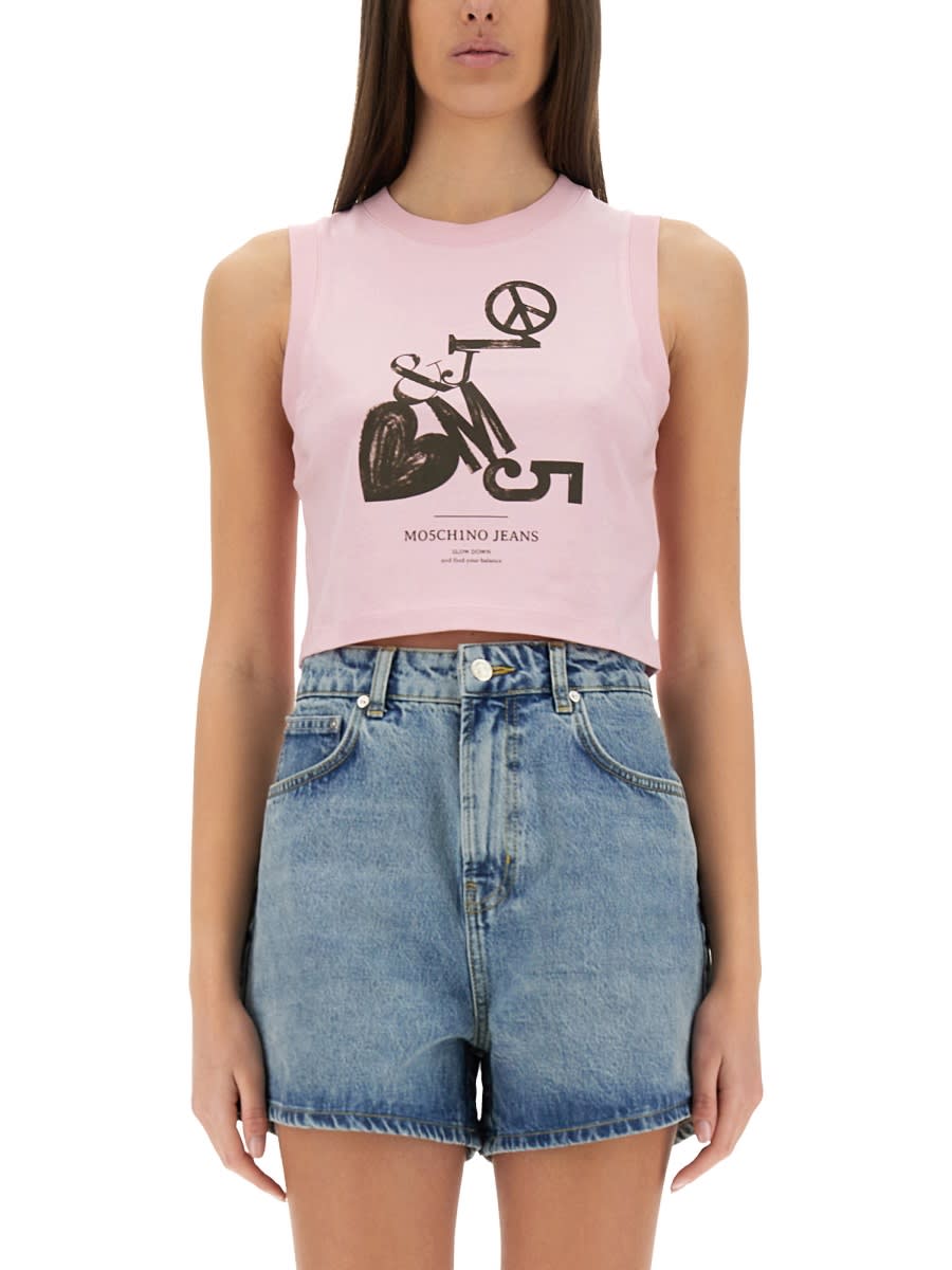 M05CH1N0 Jeans Cropped Top With Print