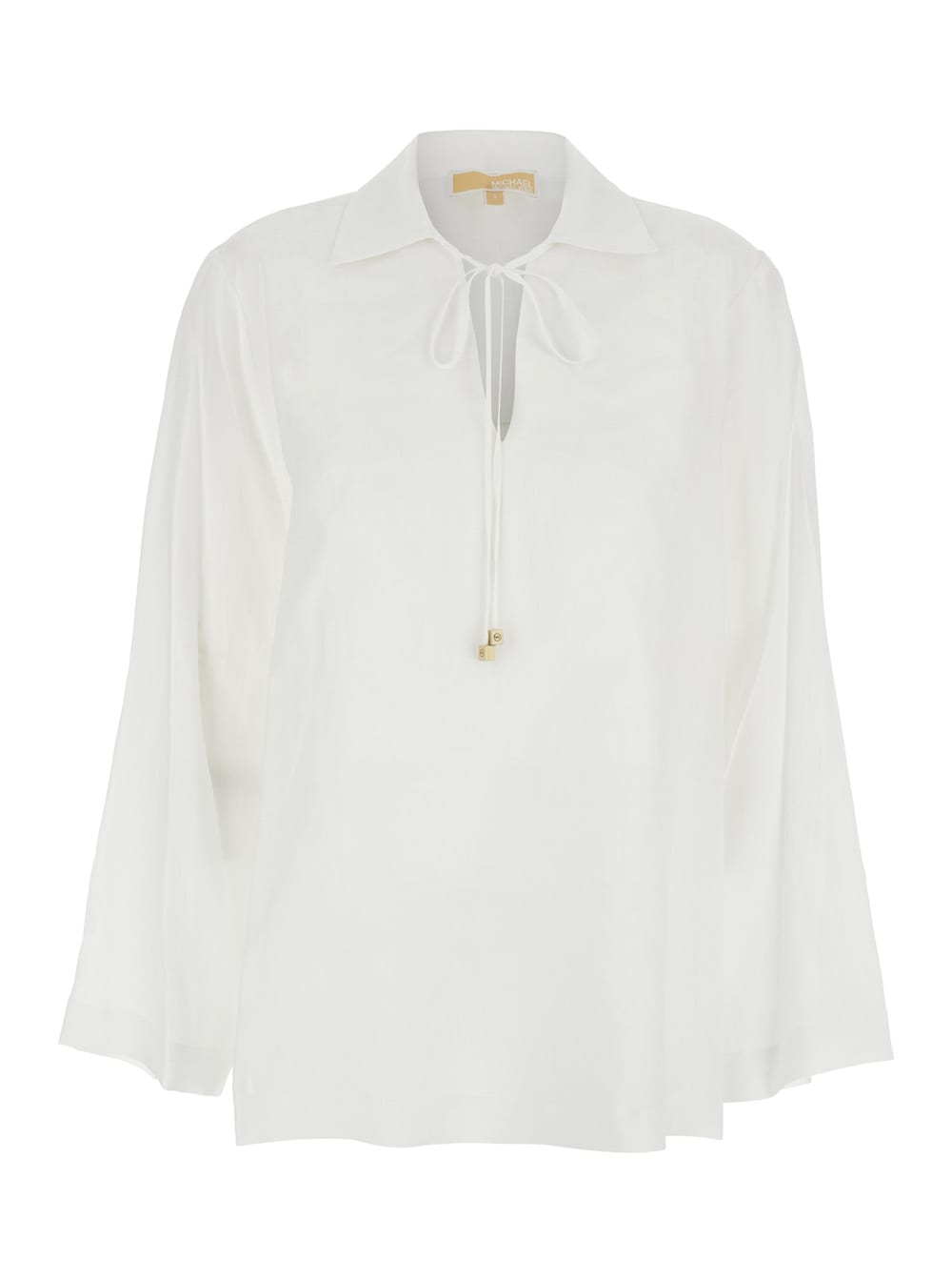 MICHAEL Michael Kors White Blouse With V Neck And Charm With Logo Detail On The Front In Ramie Woman