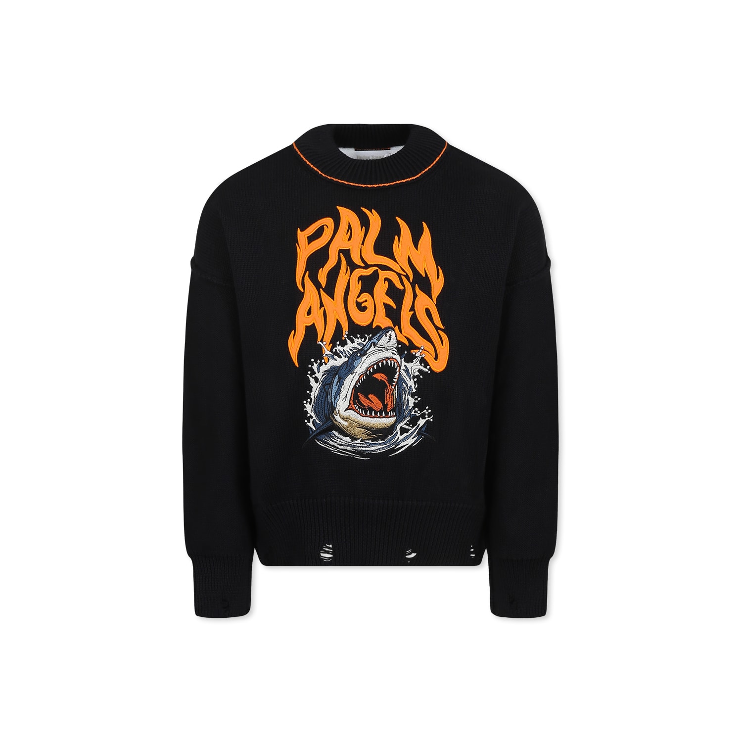 Palm Angels Black Sweater For Boy With Logo
