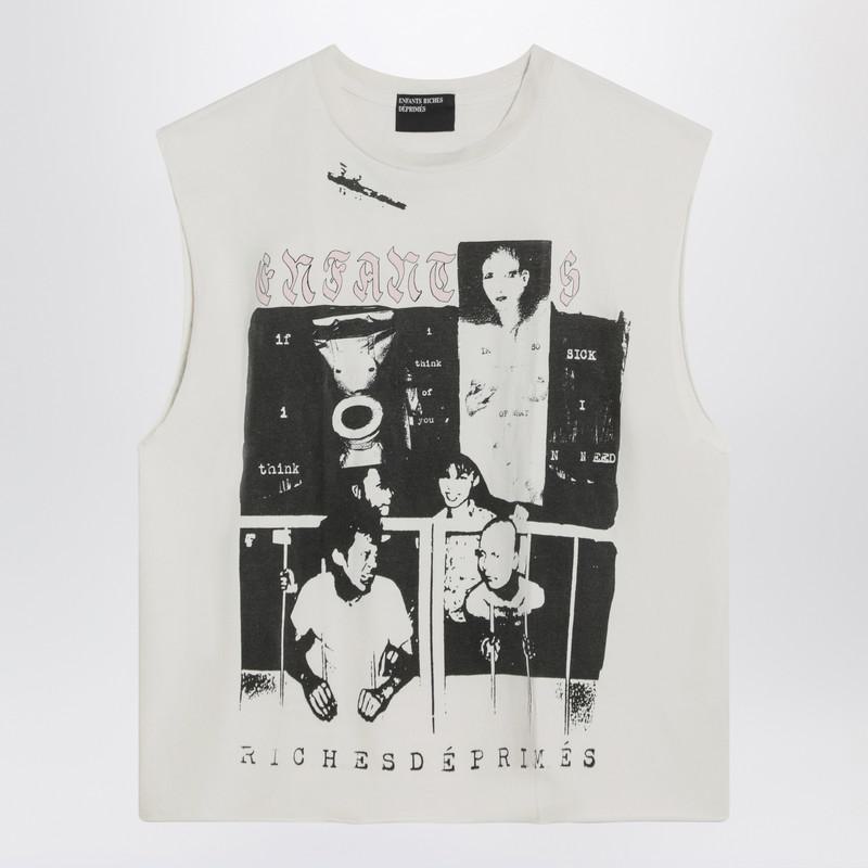 Enfants Riches Déprimés White Sleeveless Vintage-Effect T-Shirt With Print