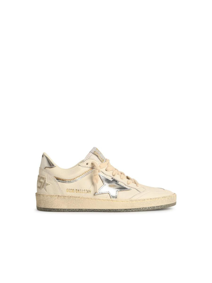 Golden Goose 'Ball-Star' White Leather Sneakers With Silver Star And Heel