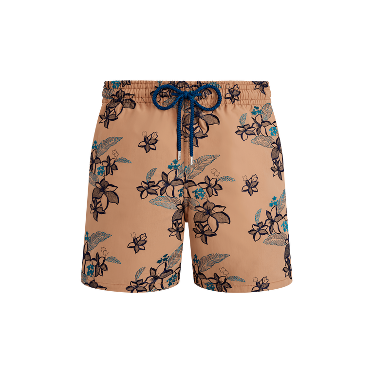 Vilebrequin Men Swim Shorts Embroidered Flowers Power - Swimming Trunk - Mistral - Brown - Size 4XL