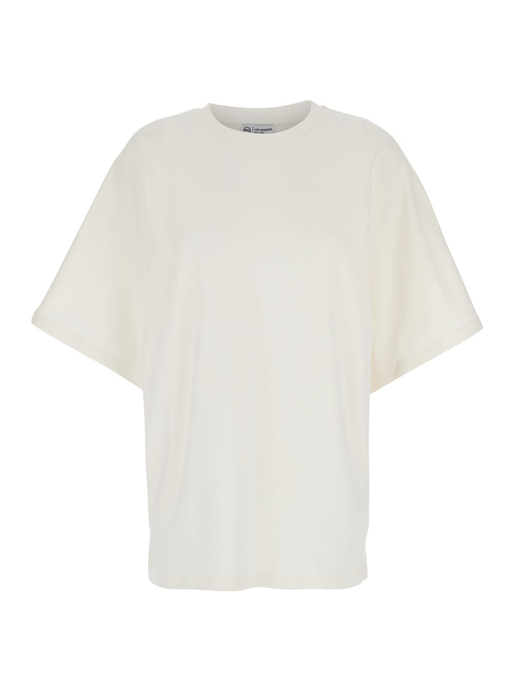 AG Jeans White Crewneck T-shirt With Logo Printed On The Back In Cotton Woman