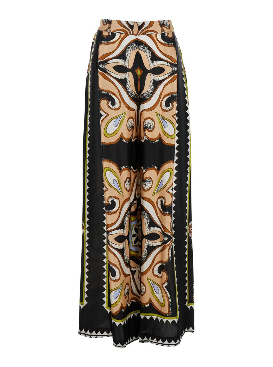 Multicolor Pants With Wide-Leg Design And All-Over Printed Motif In Viscose Woman