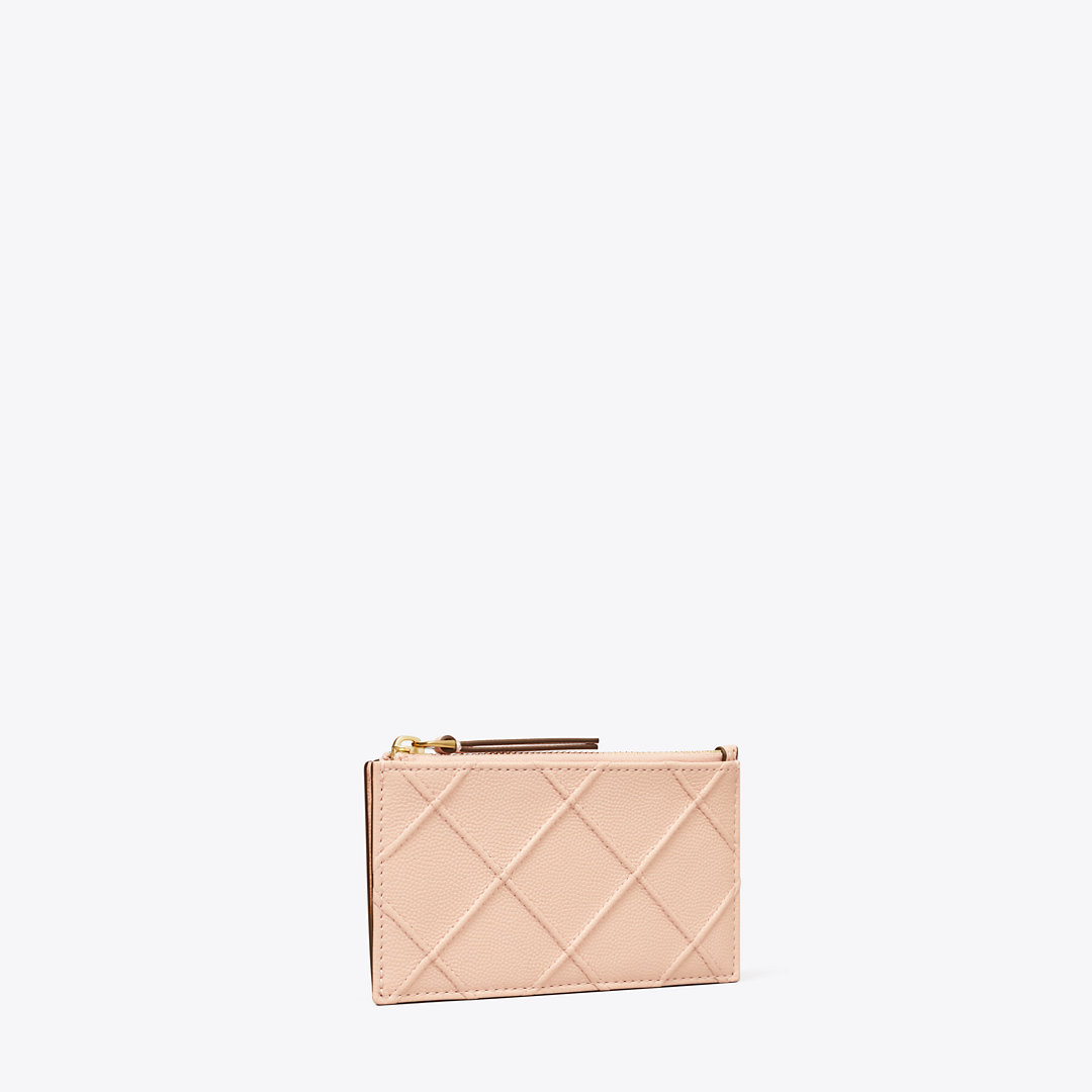 Tory Burch Fleming Soft Polished-Grain Zip Card Case