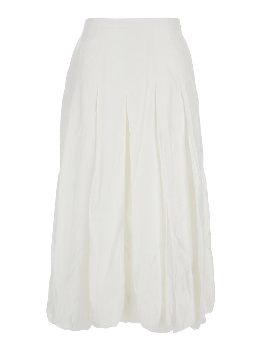 White Skirt With Balloon Design And Pleated Details In Viscose Woman