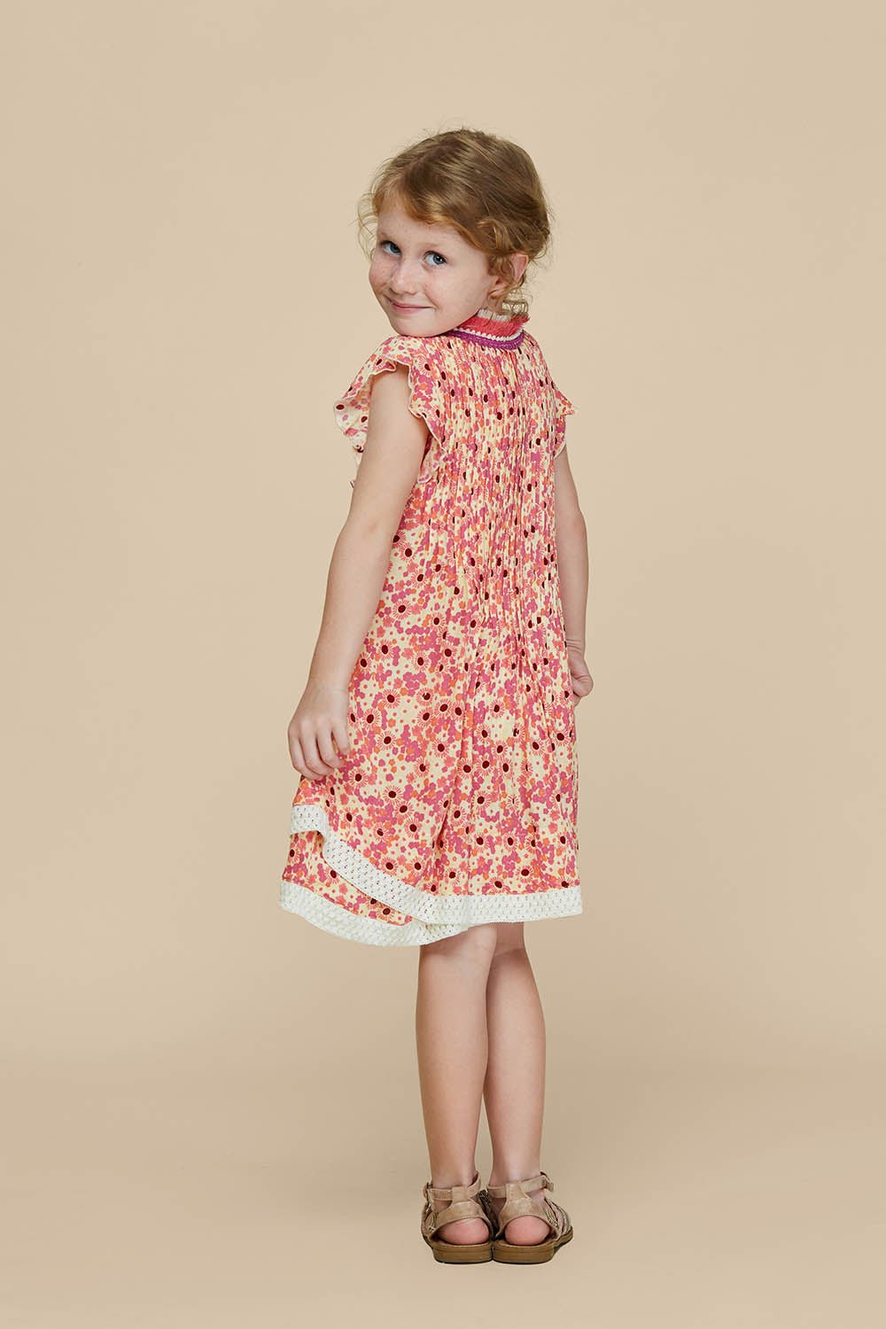 Kids Mini Dress Sasha Lace Trimmed - Yellow Gerbera