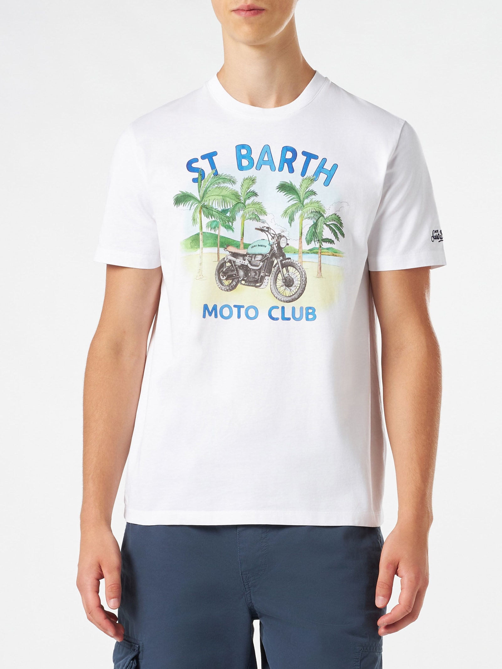 MC2 Saint Barth Man Cotton T-shirt With Motorcycle Print